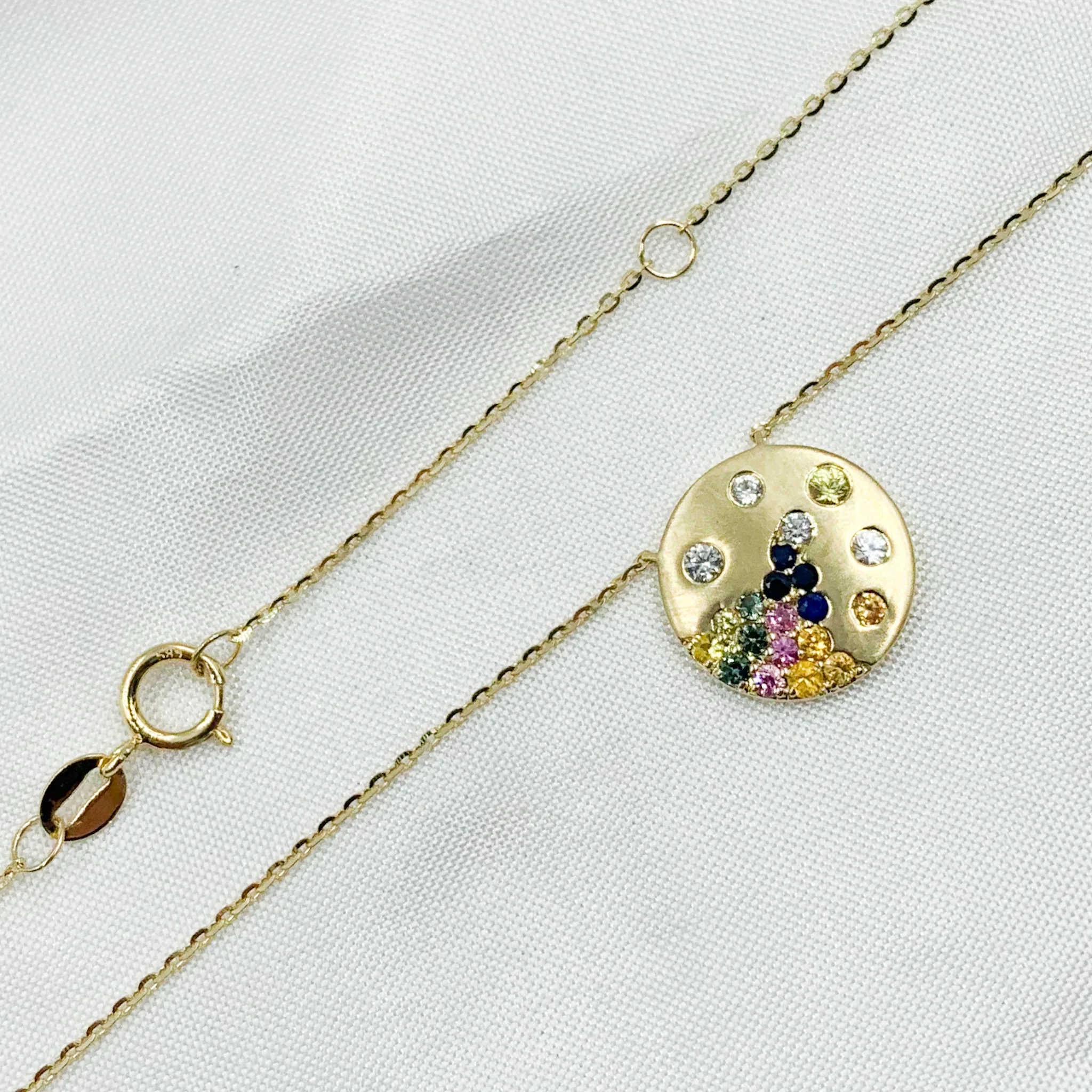 NT405722. 14K Solid Gold Diamond and Multi Sapphire Necklace - Image 4