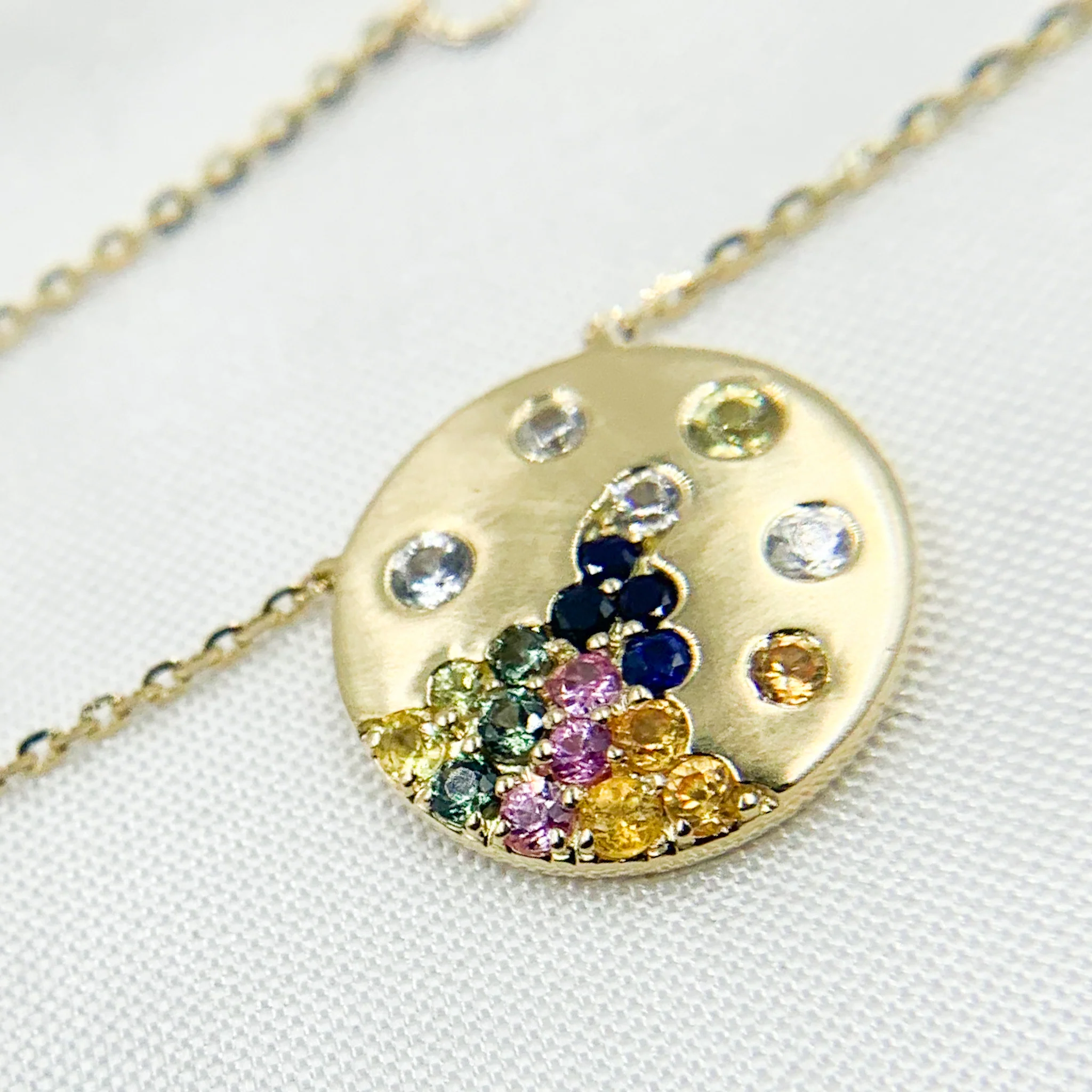 NT405722. 14K Solid Gold Diamond and Multi Sapphire Necklace - Image 5