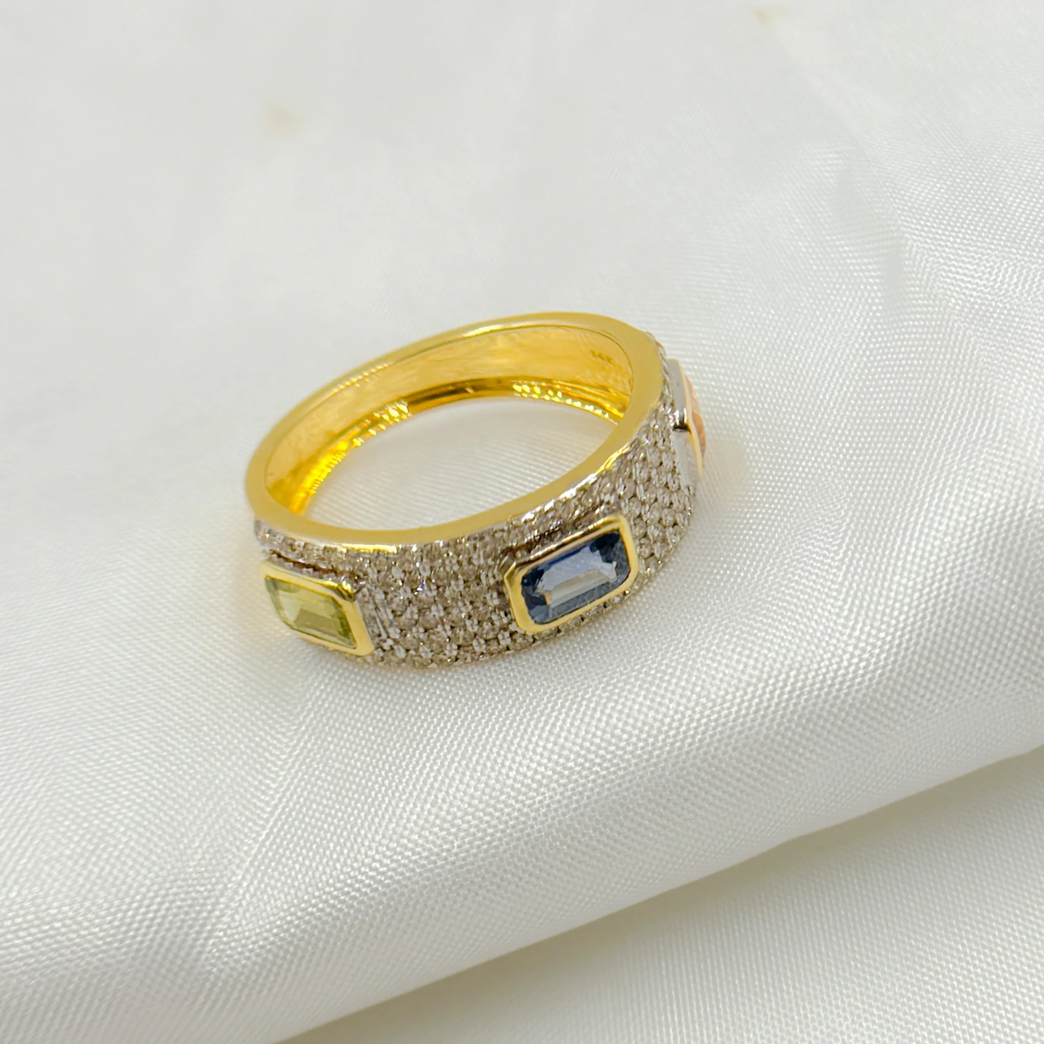 GDR223. 14k Solid Gold Diamond and Multi Sapphire Ring - Image 4
