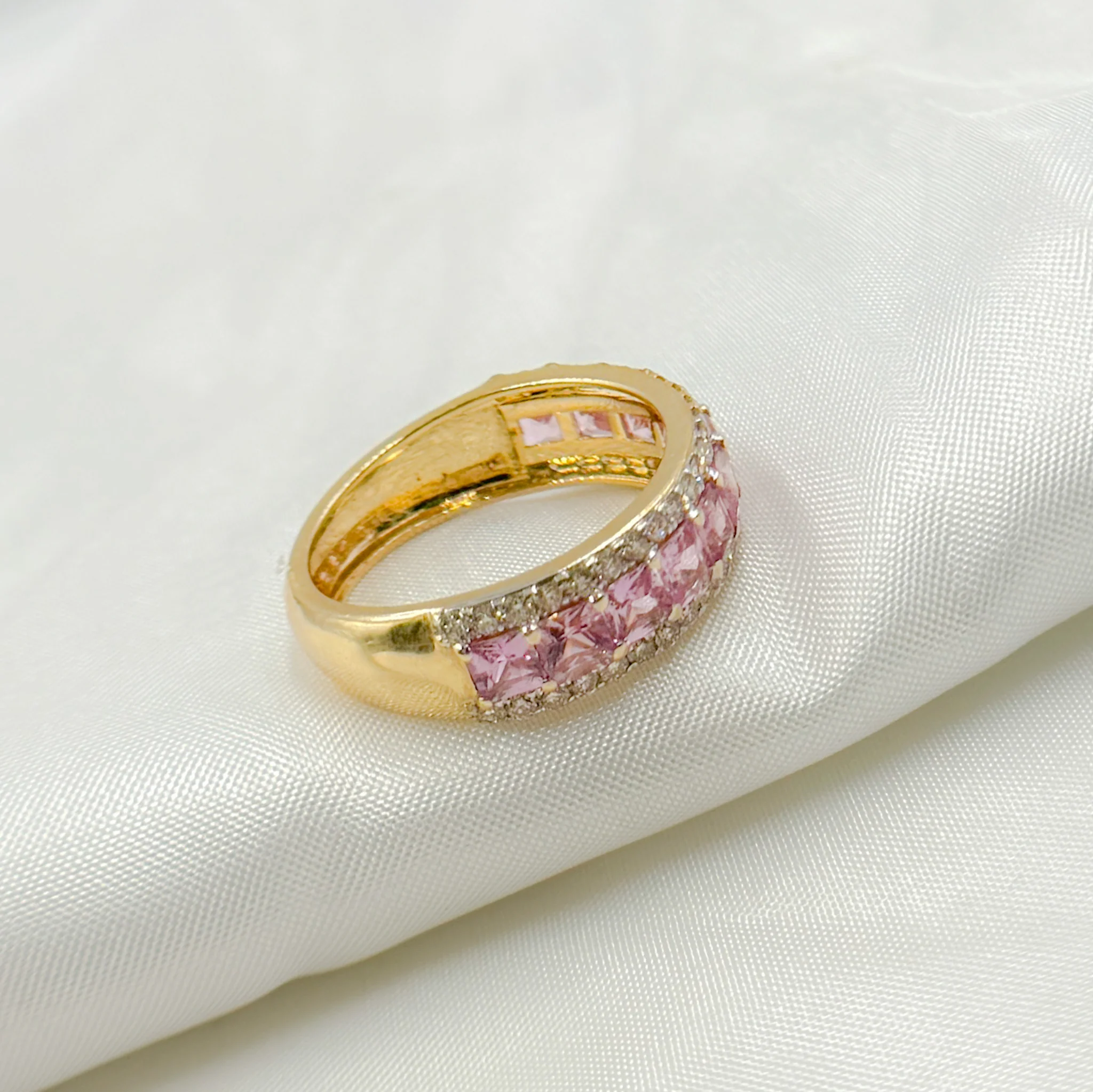 GDR229. 14k Solid Gold Diamond and Pink Sapphire Ring - Image 4