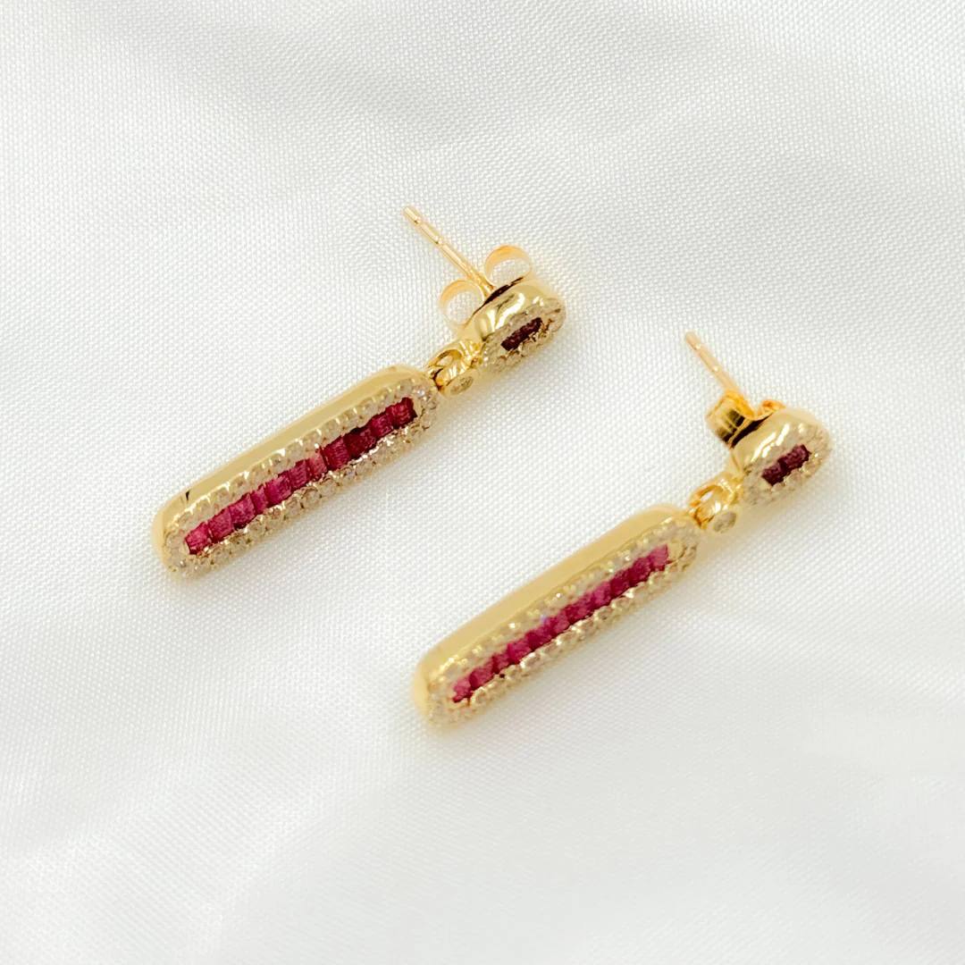 EFJ52125RU. 14k Solid Gold Diamond and Ruby Dangle Earrings - Image 2