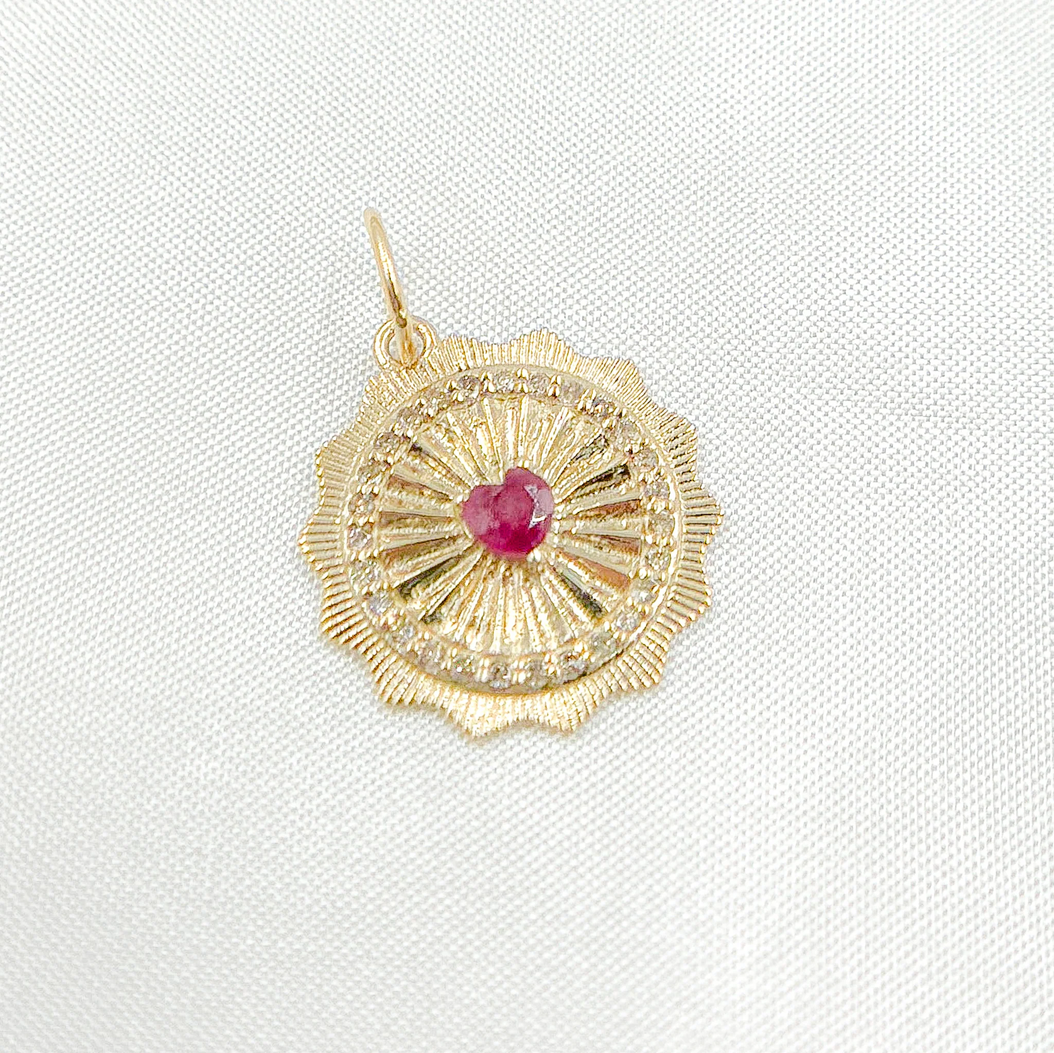 14k Solid Gold Diamond and Ruby Heart Circle Charm. GDP571 - Image 3