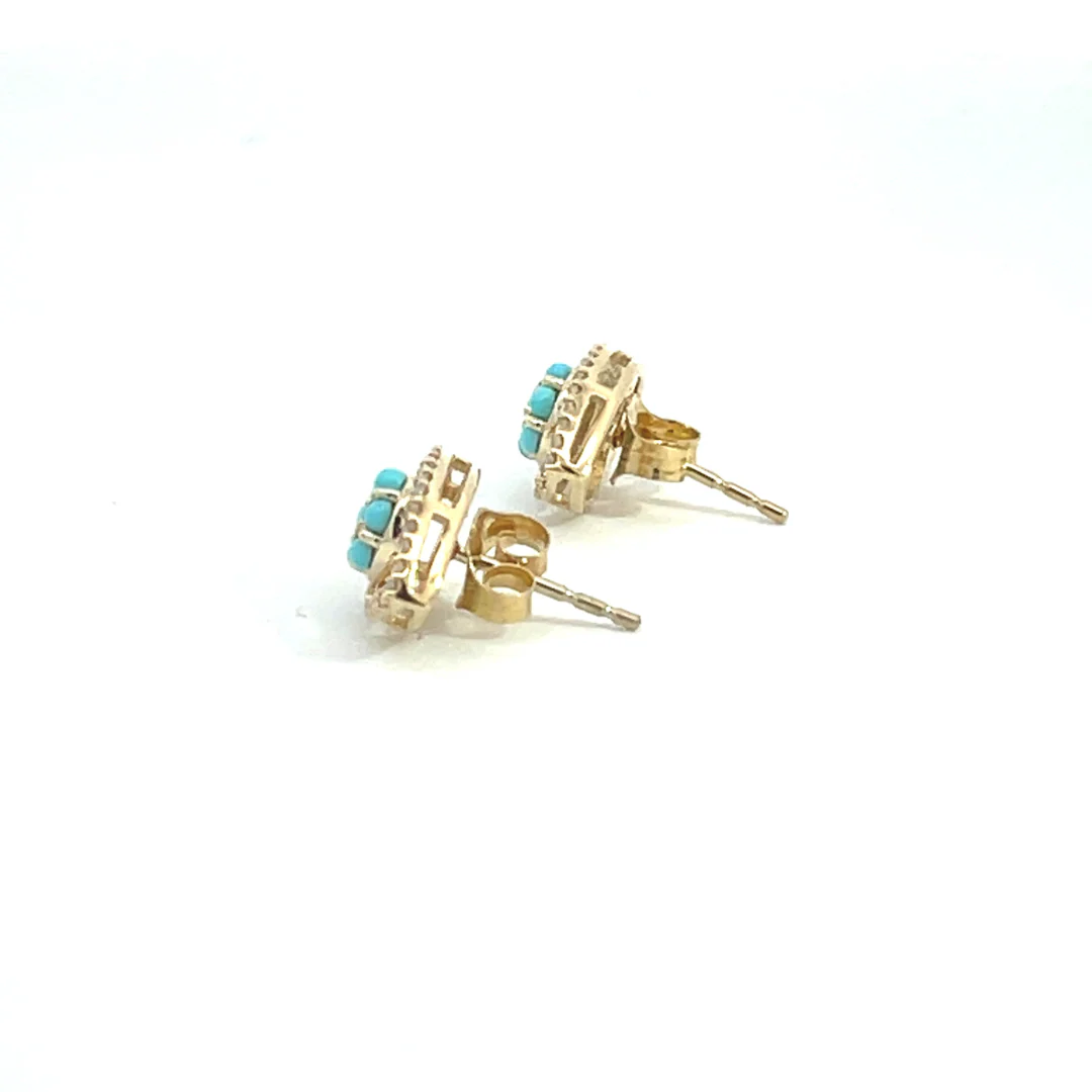 EFE52541TQ. 14k Solid Gold Diamond and Turquoise Eye Studs - Image 2