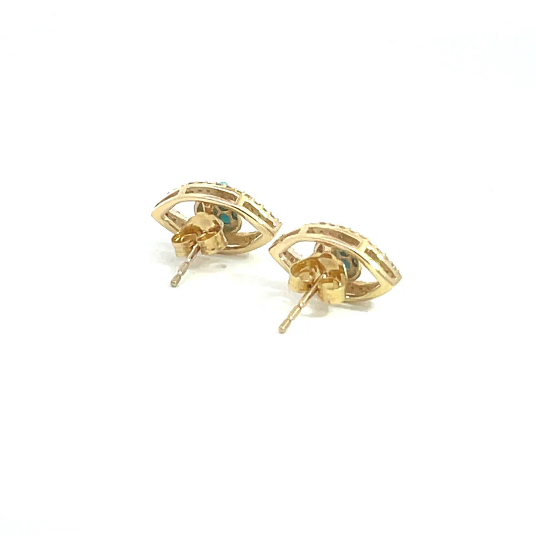 EFE52541TQ. 14k Solid Gold Diamond and Turquoise Eye Studs - Image 3