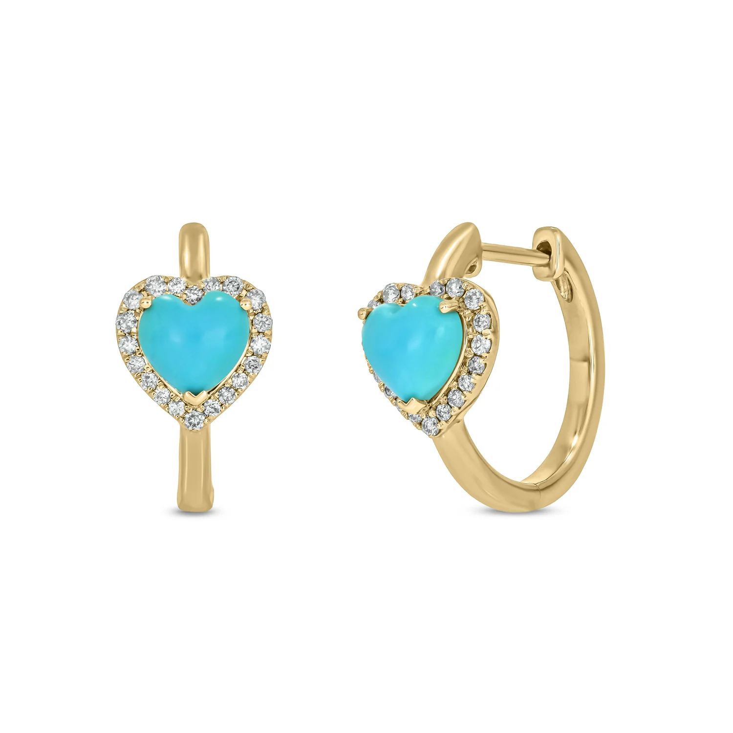 CE96390. 14k Solid Gold Diamond and Gemstone Heart Hoops - Image 2