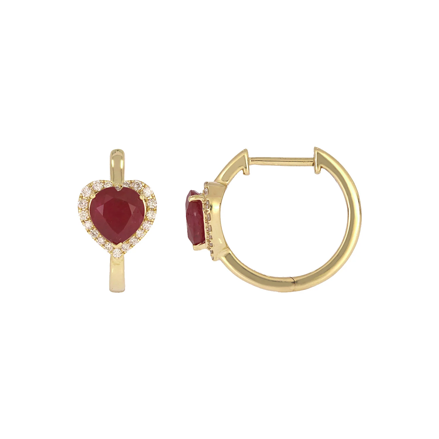 CE96390. 14k Solid Gold Diamond and Gemstone Heart Hoops - Image 5