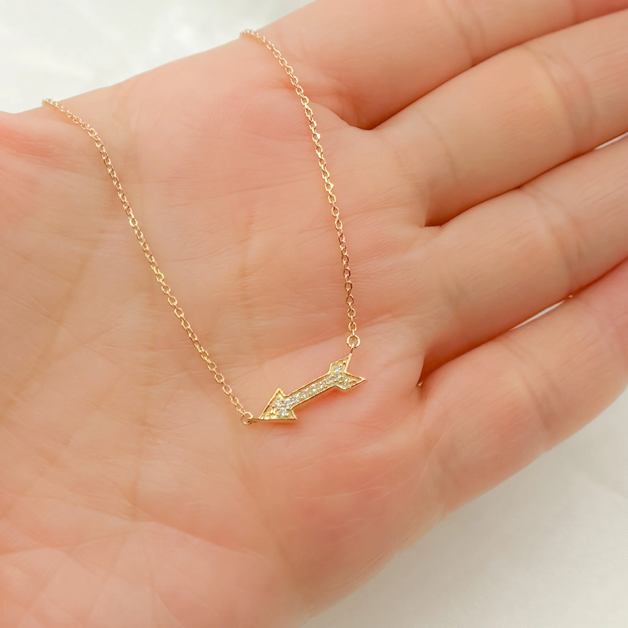 NFA71417. 14K Solid Gold Diamond Arrow Necklace - Image 2