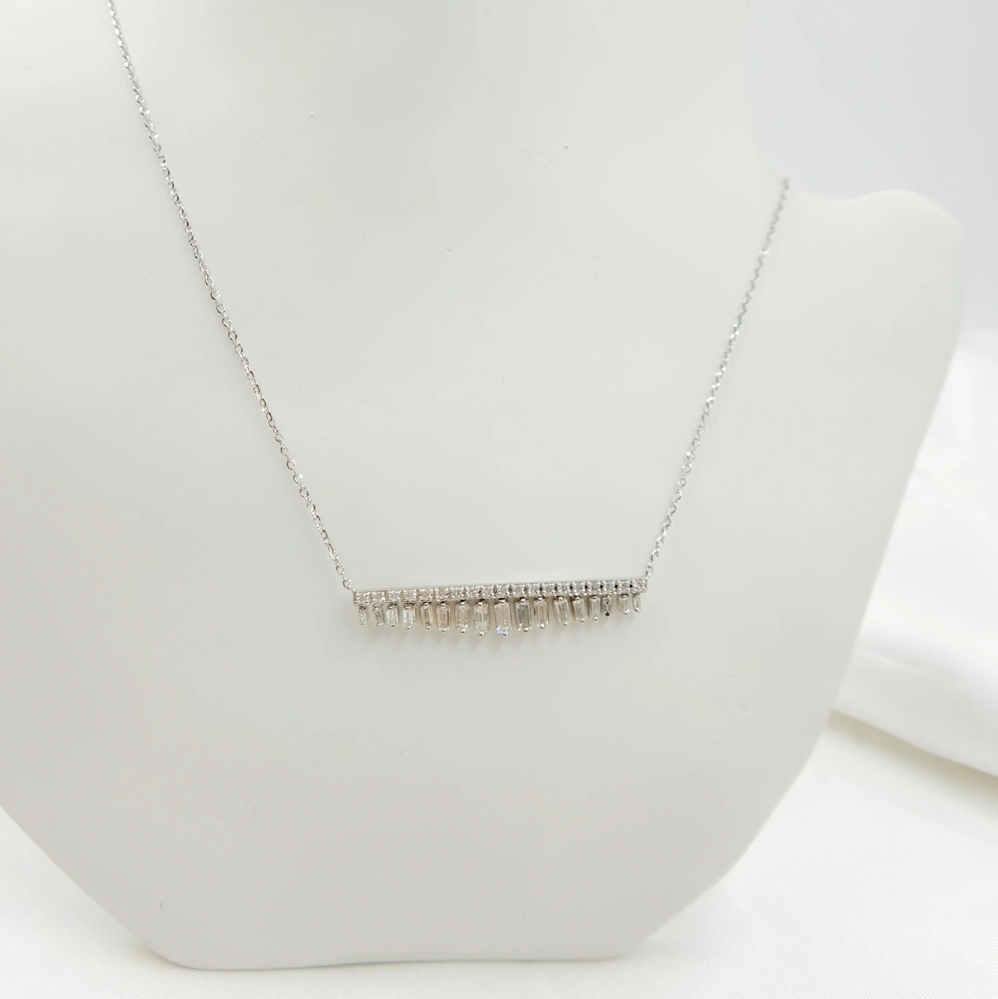 NT403318. 14k Solid Gold Diamond Baguette Necklace - Image 4