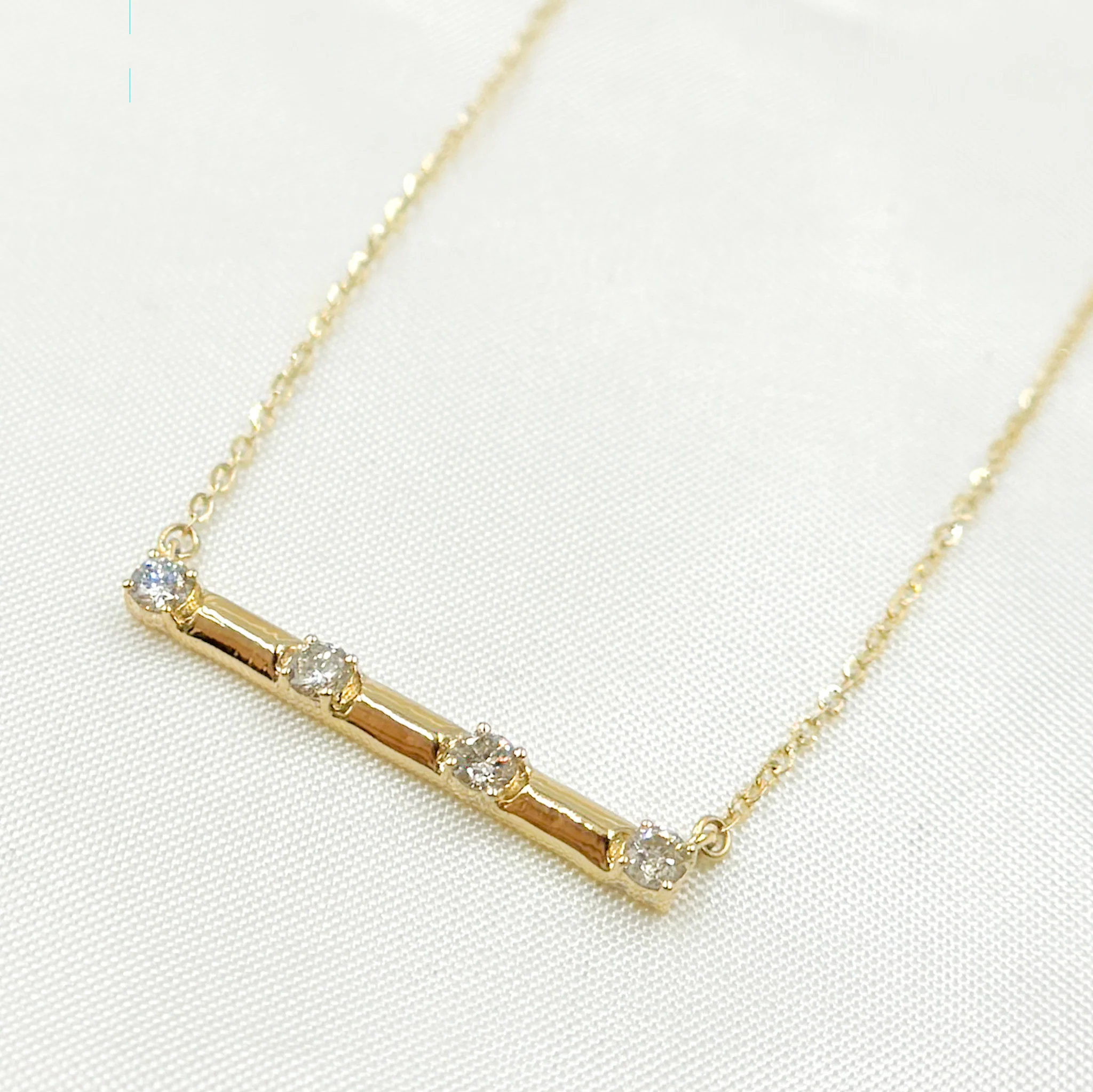 NFC71568. 14K Solid Gold Diamond Bar Necklace. - Image 3