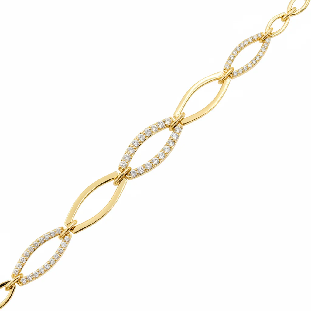 14k Solid Gold Diamond Oval Bracelet. BR402612 - Image 3