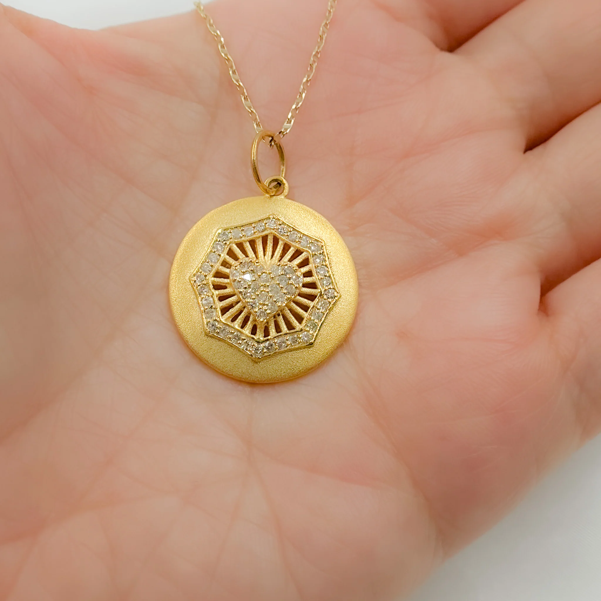 14k Solid Gold Diamond Circle Heart Charm. GDP152