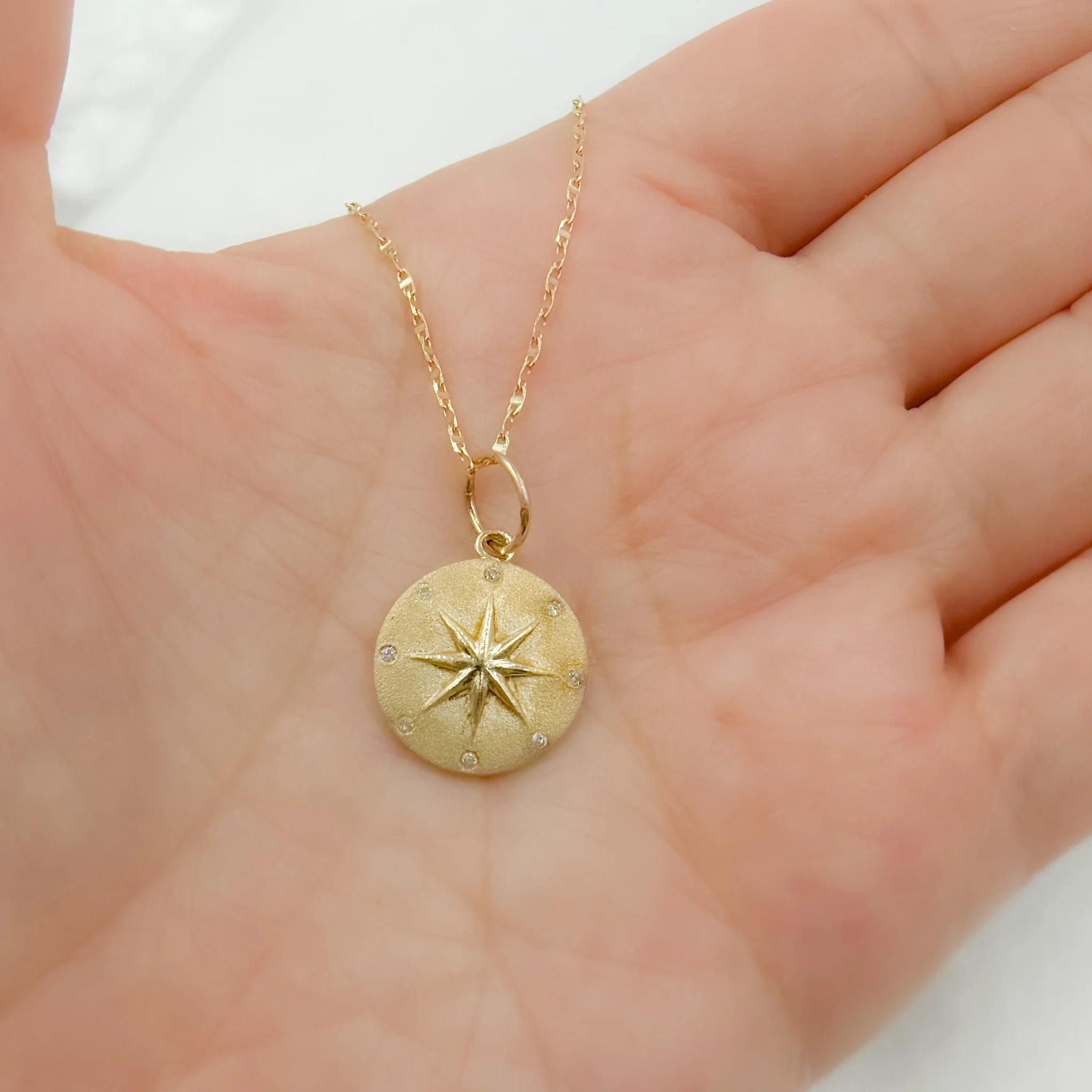 GDP170. 14k Solid Gold Diamond Circle Star Charm - Image 2