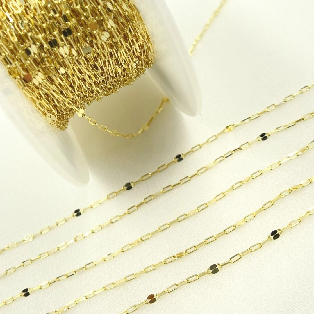 040FL83T5byFt. 14K Solid Gold Diamond Cut Paperclip & Marina Mirror Link Chain - Image 4