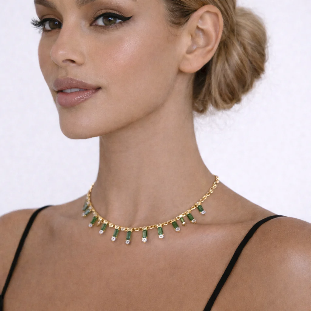 NFL70815EM. 14K Solid Gold Diamond and Gemstone Dangle Necklace - Image 2