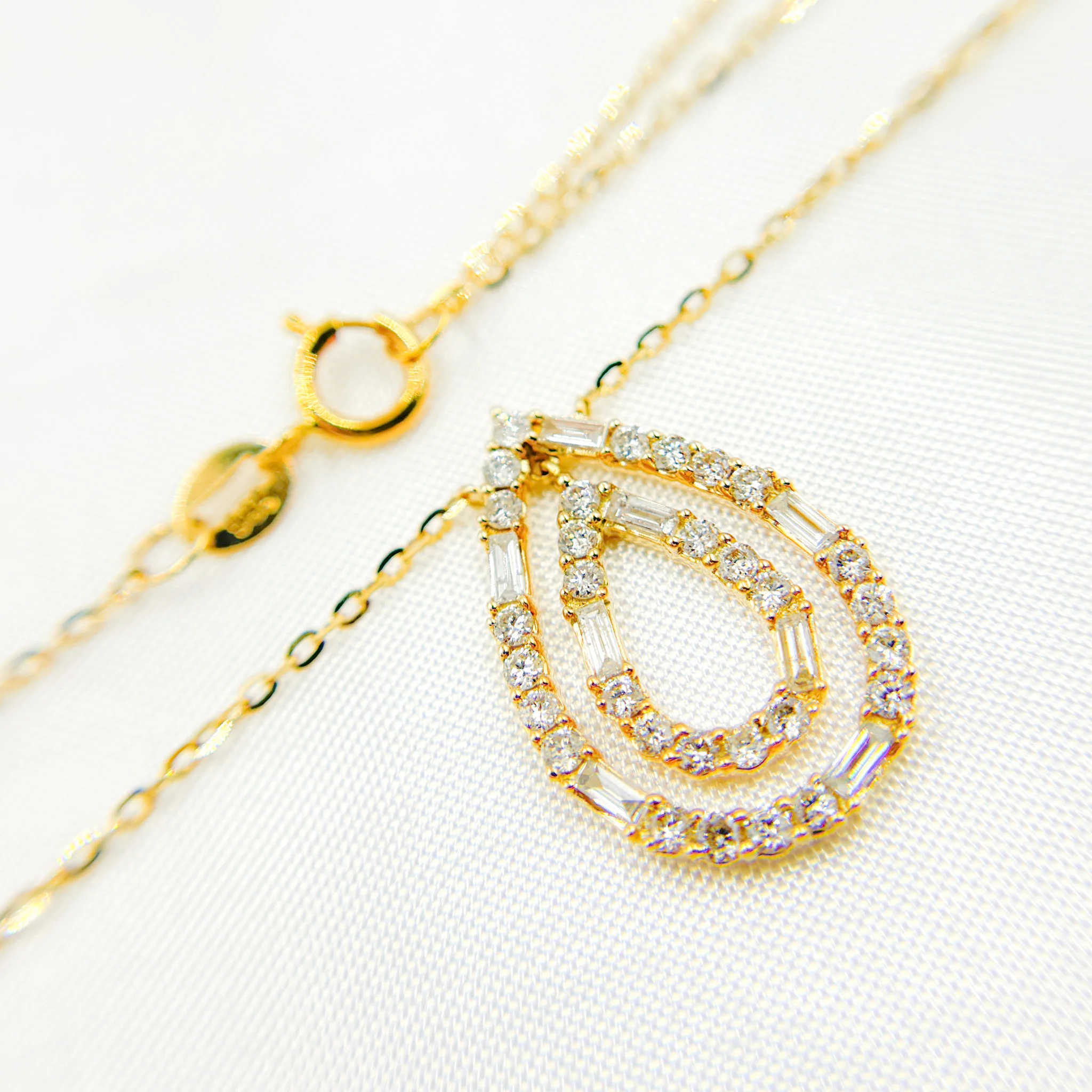 NT401023. 14k Solid Gold Diamond Double Drop Necklace - Image 5