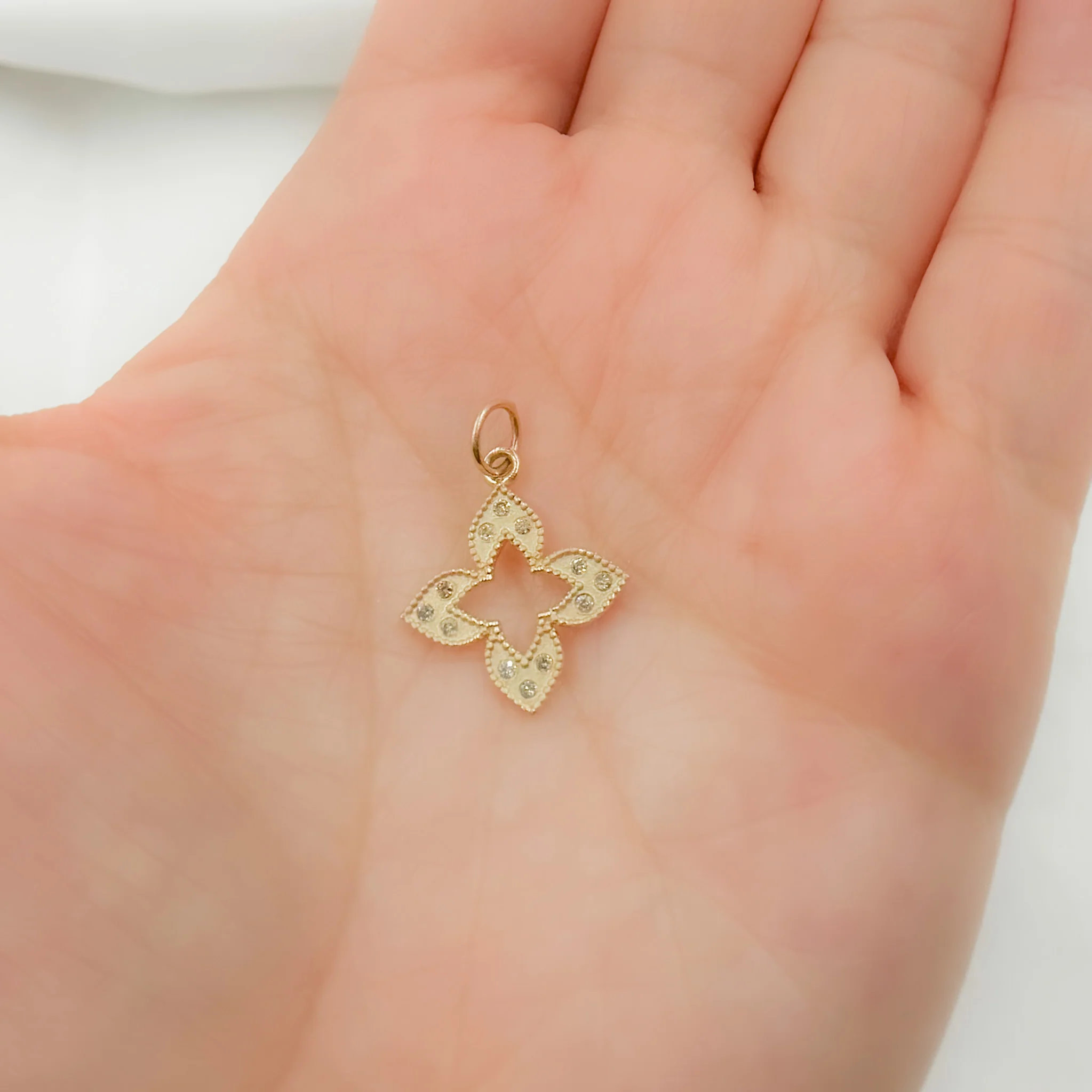 14k Solid Gold Diamond Flower Charm. GDP289 - Image 2