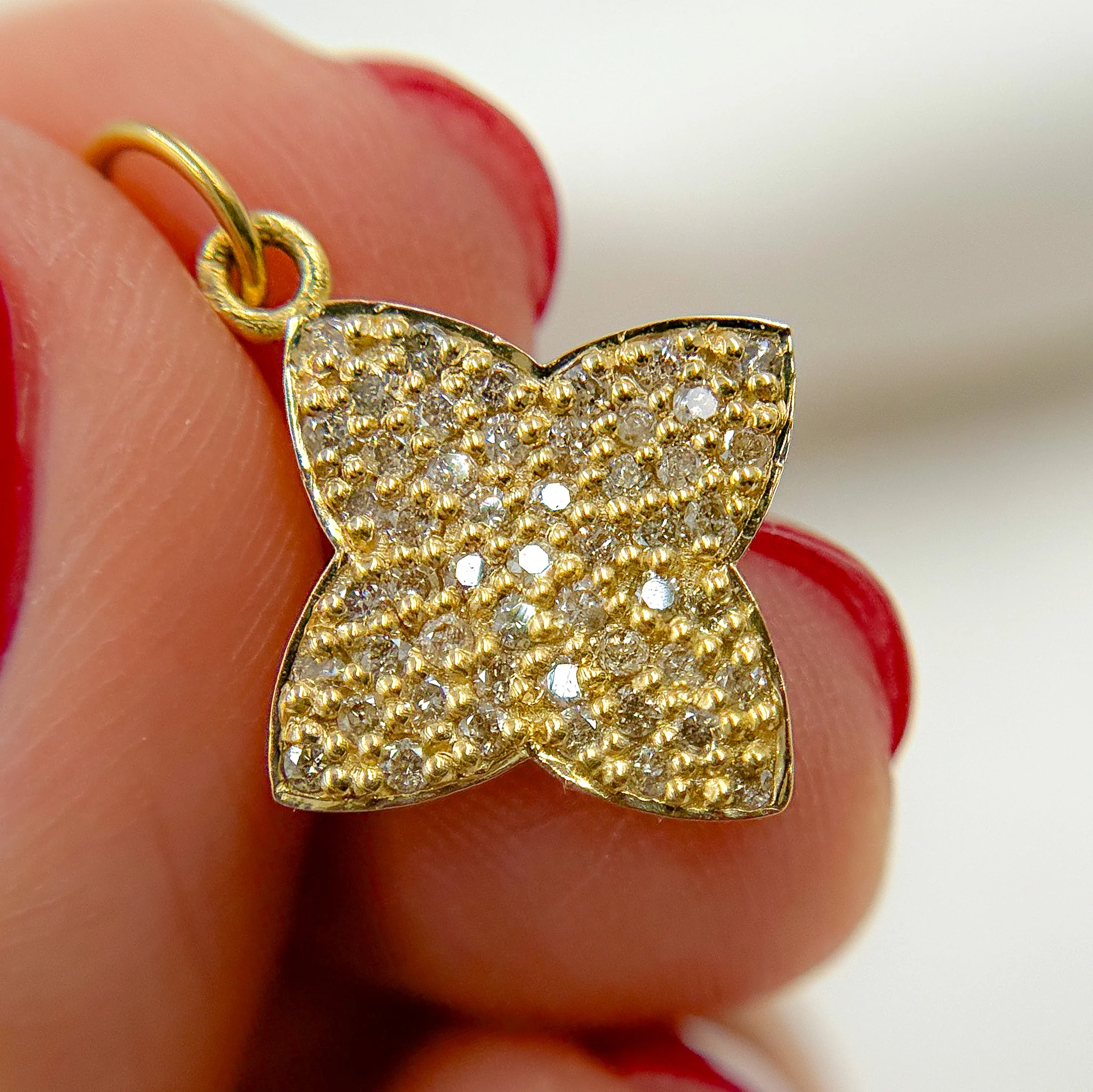 GDP88. 14k Solid Gold Diamond Flower Charm - Image 2