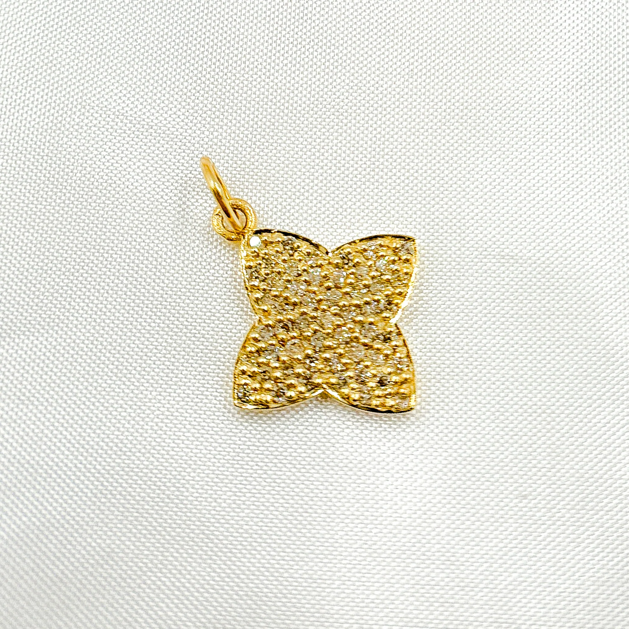 GDP88. 14k Solid Gold Diamond Flower Charm - Image 3