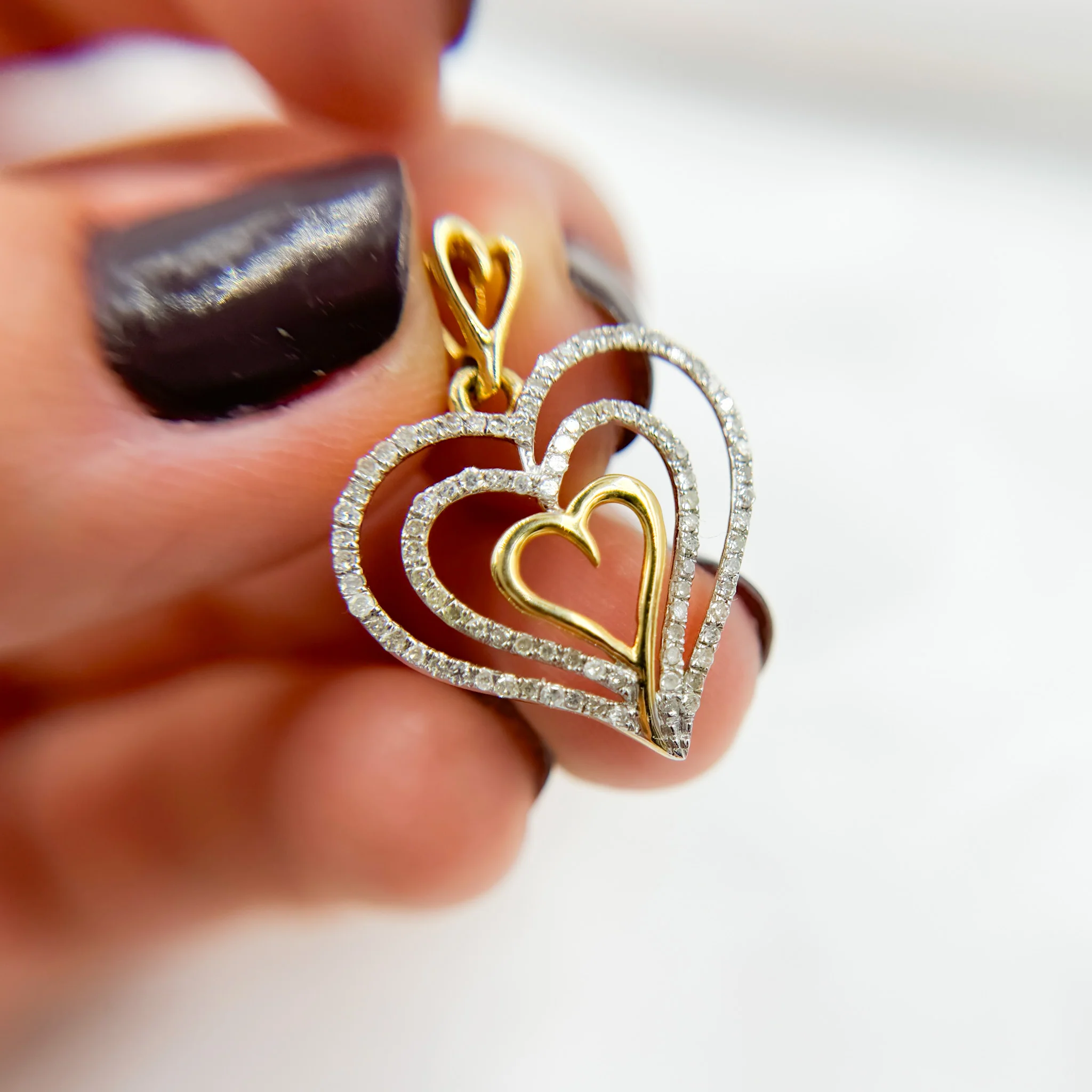 14K Solid Gold Diamond Four Hearts Charm. EJP1486 - Image 4