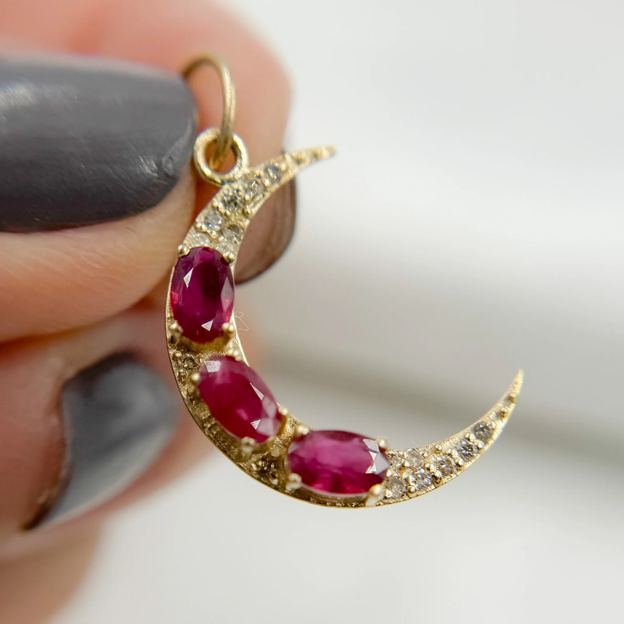 GDP563. 14k Solid Gold Diamond & Gemstone Moon Charm - Image 3