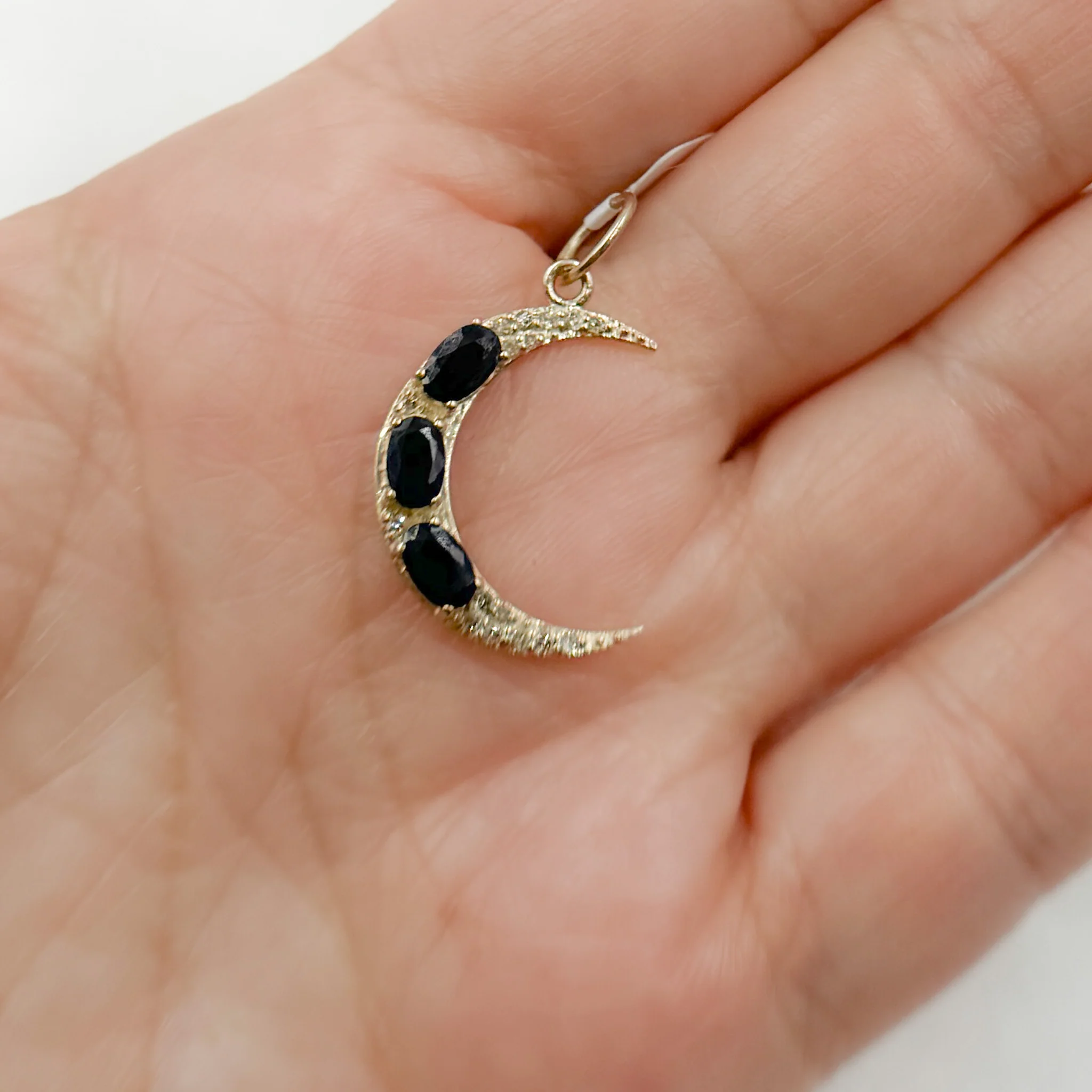 GDP563. 14k Solid Gold Diamond & Gemstone Moon Charm - Image 6