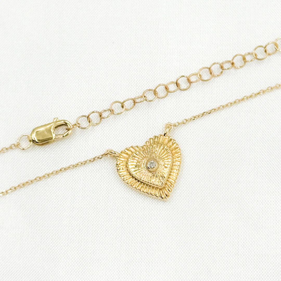 NFA71449. 14k Solid Gold Diamond Heart Charm Necklace - Image 2