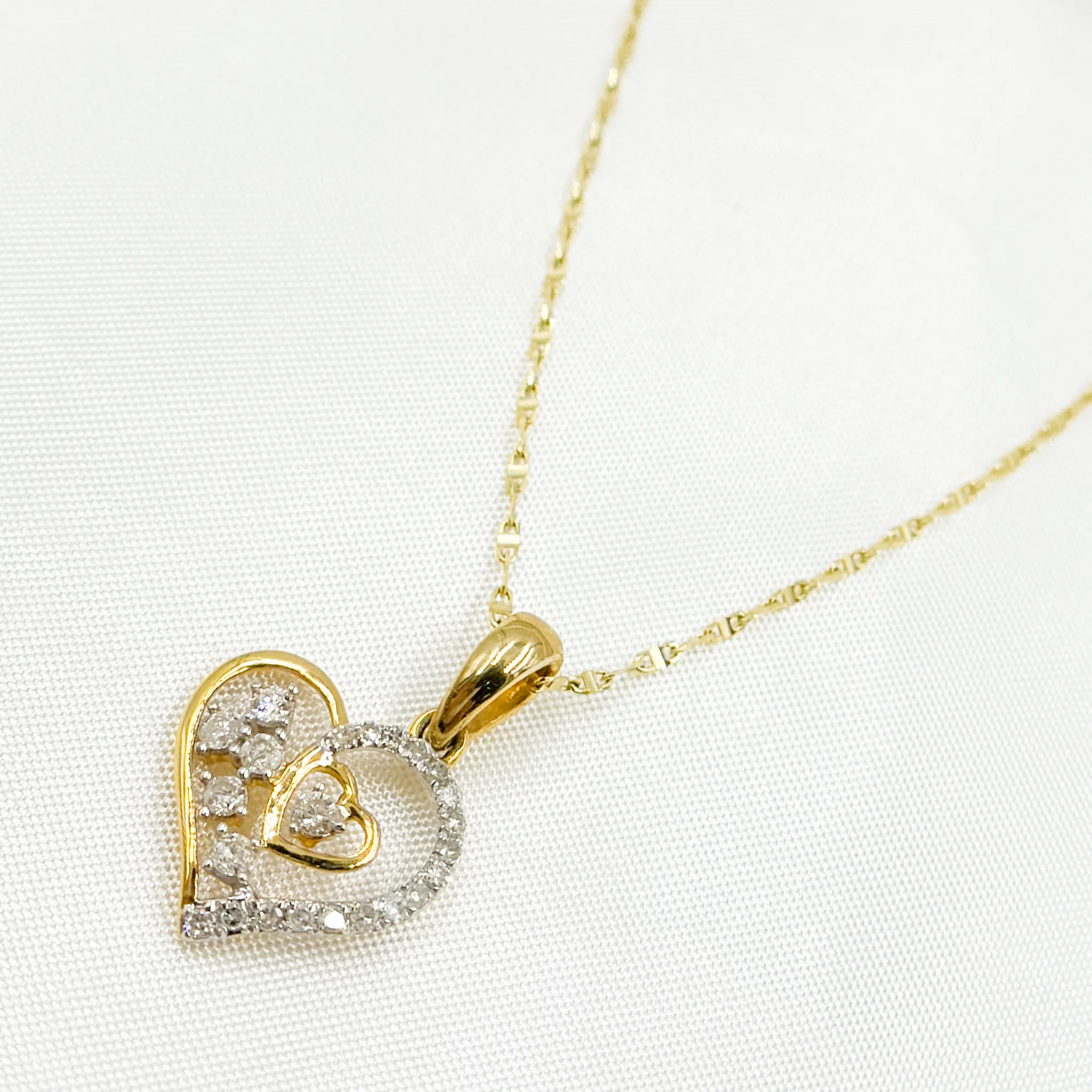 EJP1524. 14K Solid Gold Diamond Heart Charm with Small Heart and Diamonds in the Center - Image 3