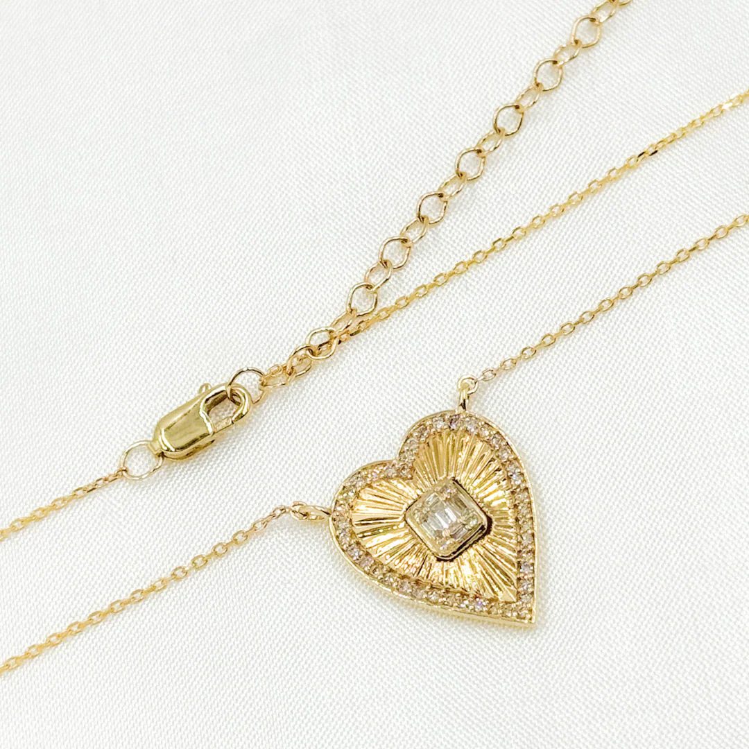 NFE71508. 14K Solid Gold Diamond Heart Necklace - Image 2