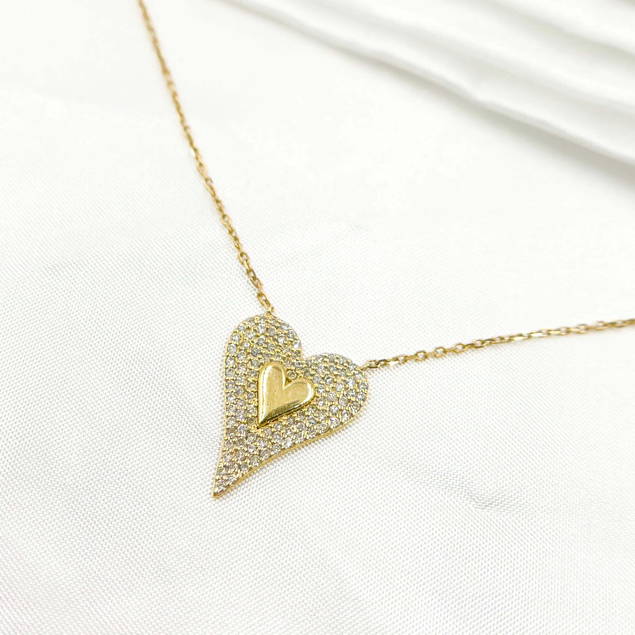 TJ0008. 14K Solid Gold Diamond Heart Shape Necklace - Image 2