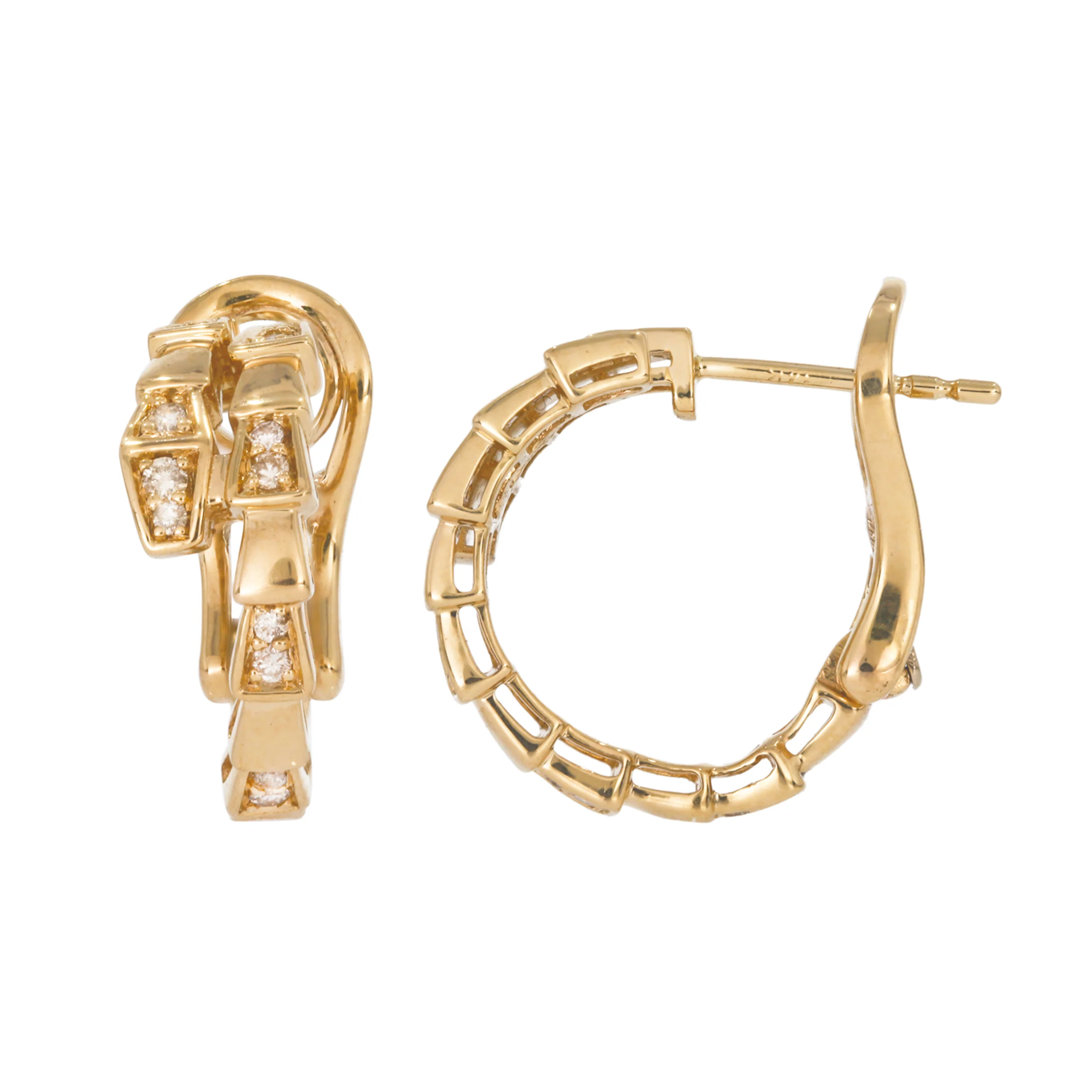 MER00050. 14k Solid Gold Diamond Hoop Earrings - Image 3