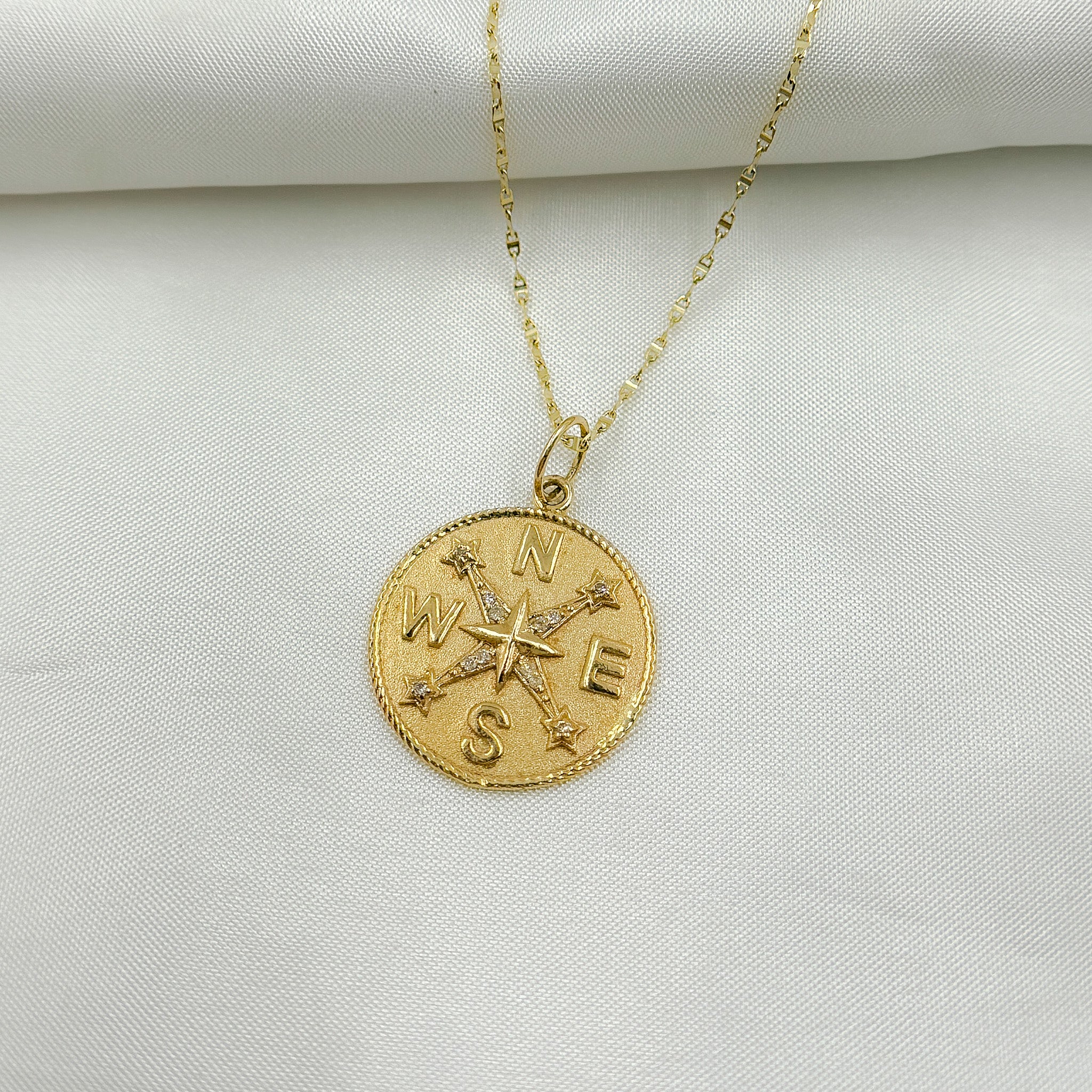 14k Solid Gold Diamond Medallion Compass Charm. GDP411 - Image 5