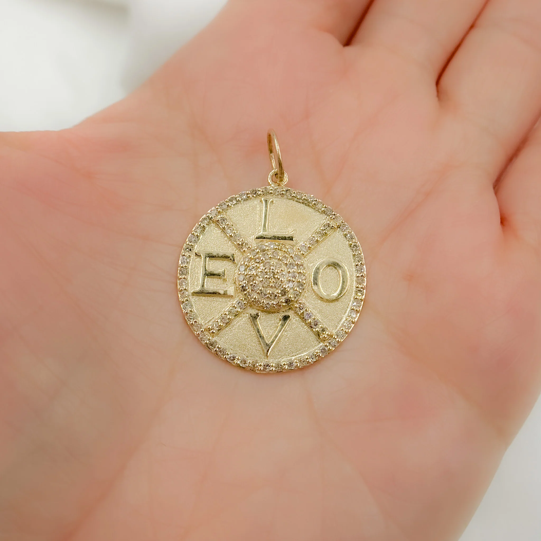 GDP506. 14k Solid Gold Diamond Medallion Love Charm