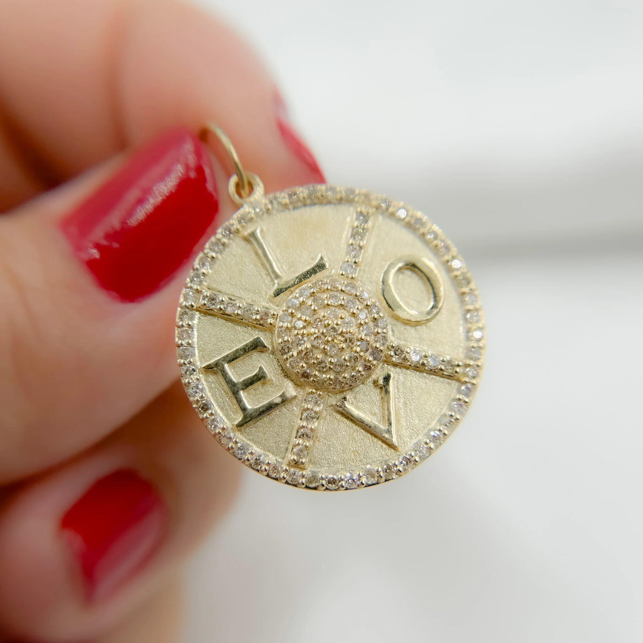GDP506. 14k Solid Gold Diamond Medallion Love Charm - Image 2