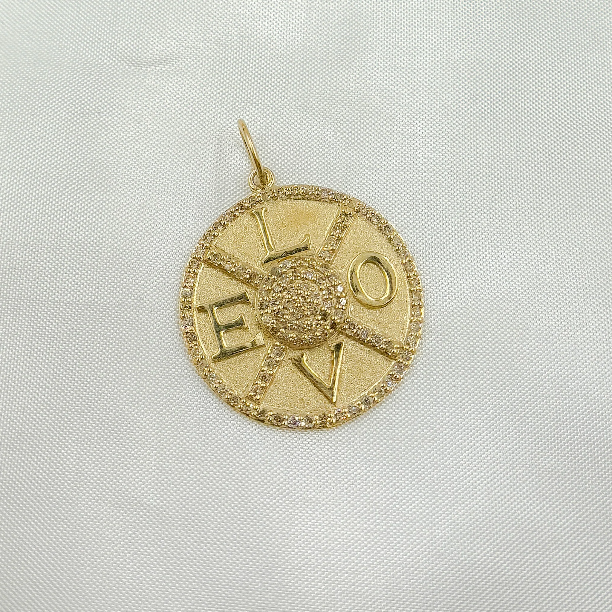 GDP506. 14k Solid Gold Diamond Medallion Love Charm - Image 4