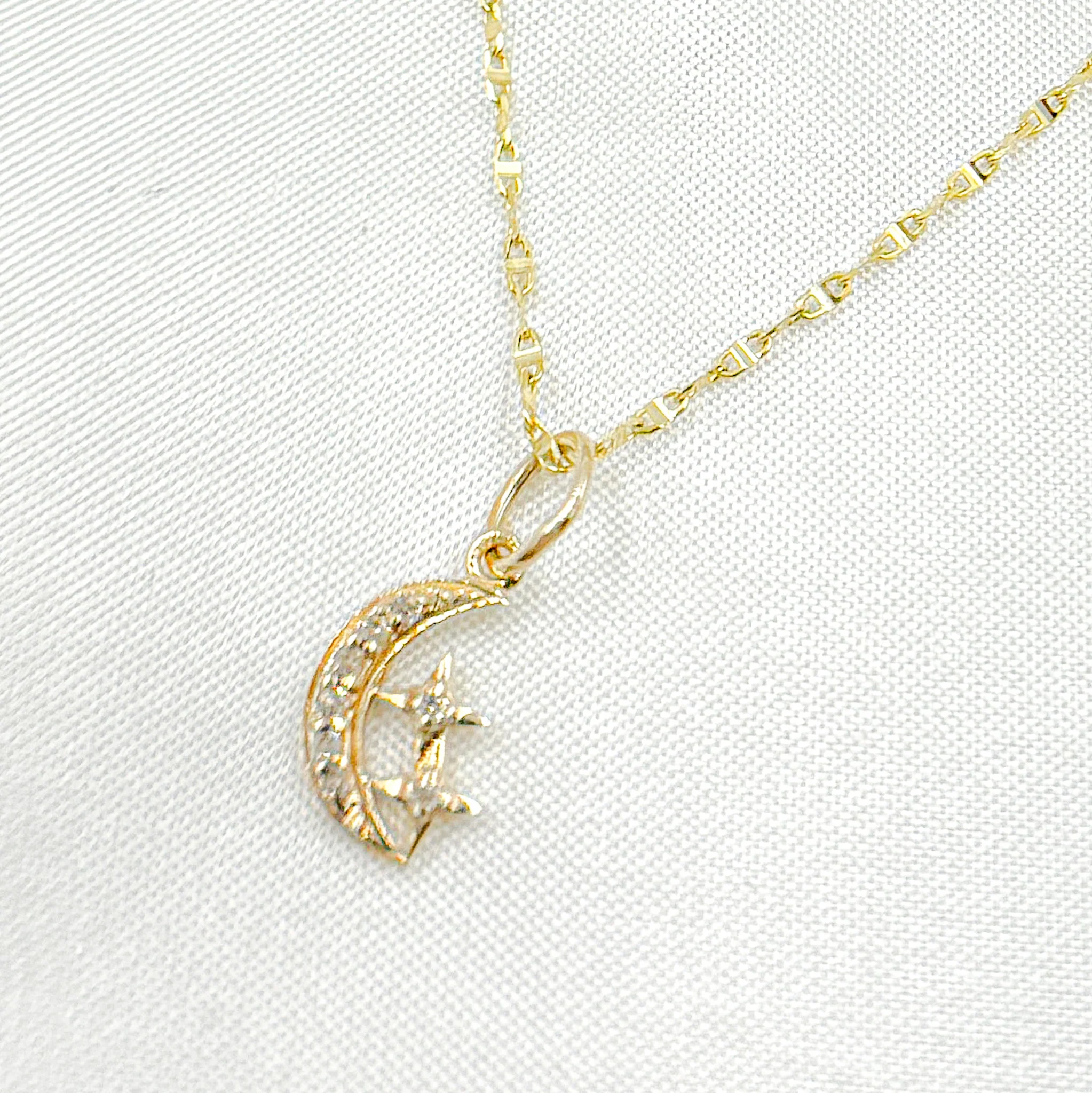 14k Solid Gold Diamond Moon and Stars Charm. GDP296 - Image 3