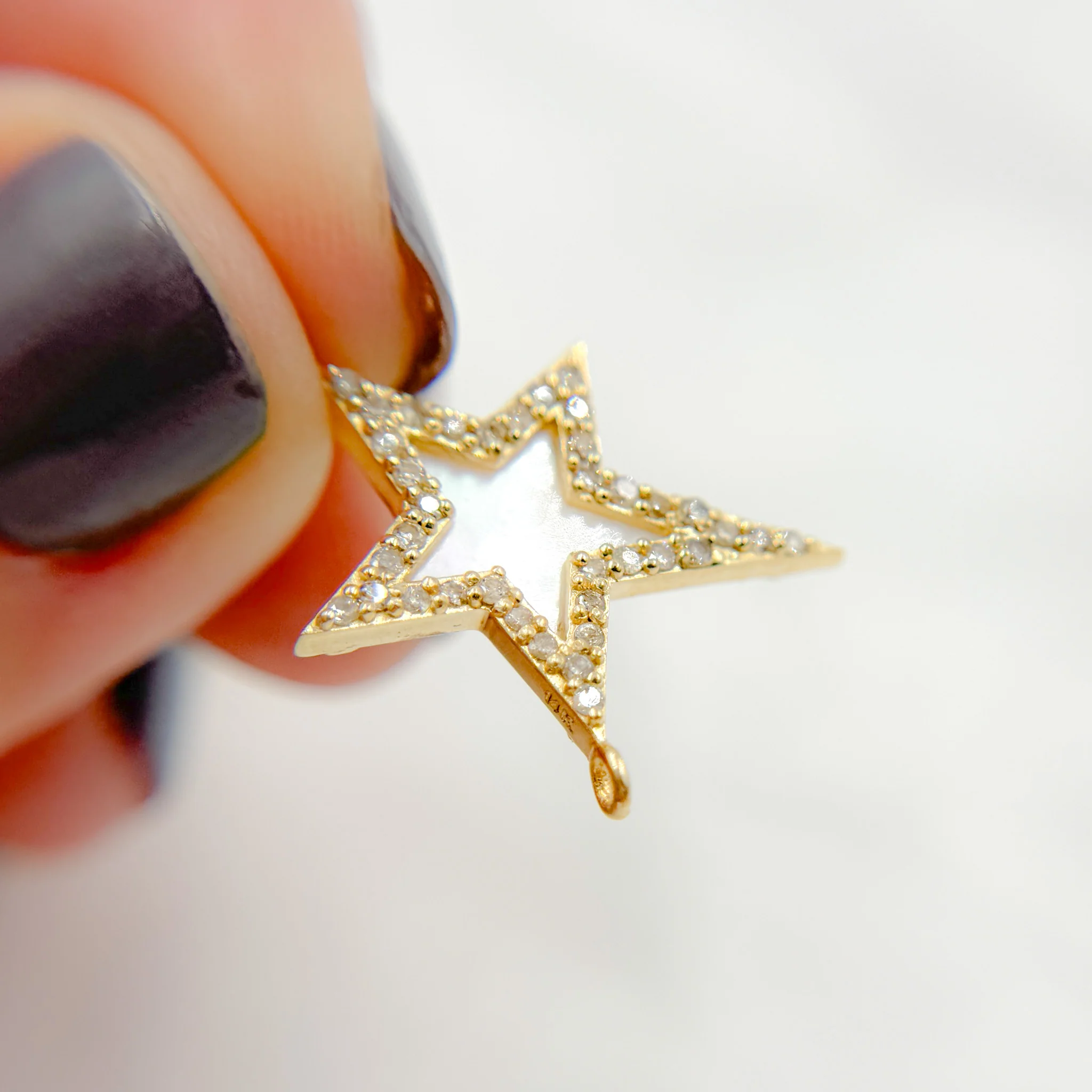 GDP667. 14k Solid Gold Diamond & Mother of Pearl Star Charm - Image 3