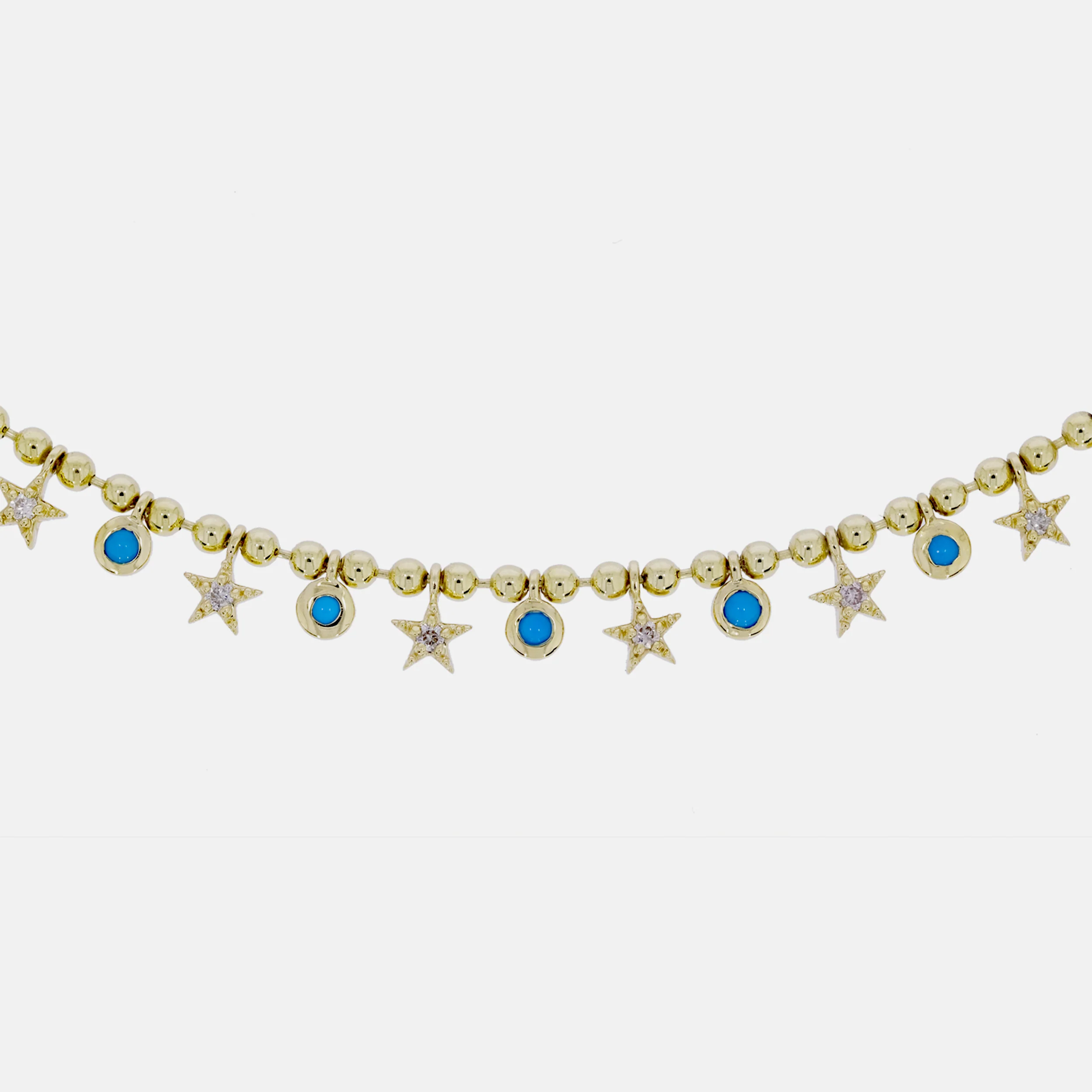 NFD71708. 14K Solid Gold Turquoise and Diamond Necklace - Image 3