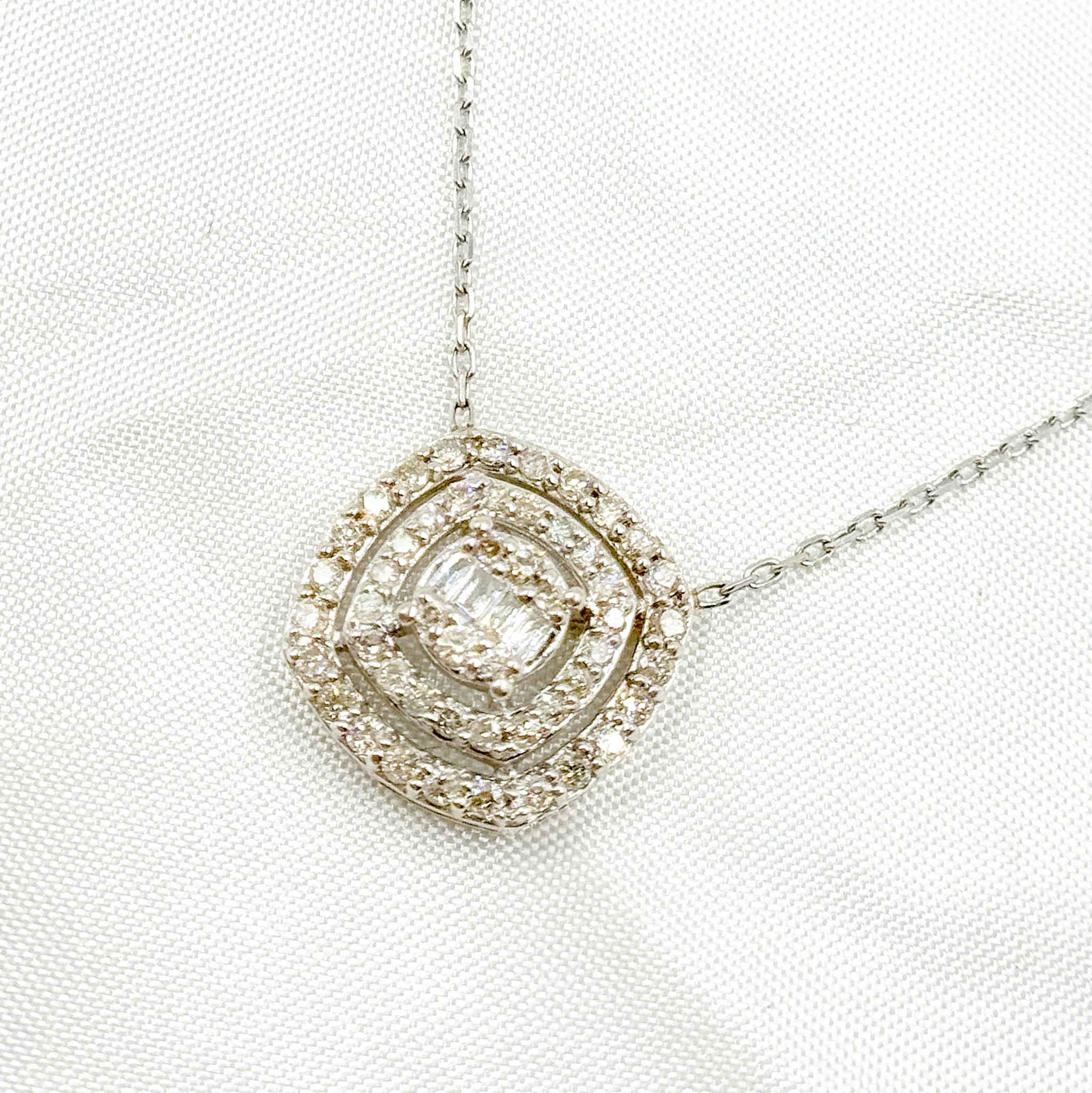 TJ0010. 14K Solid Gold Diamond Square Necklace - Image 3
