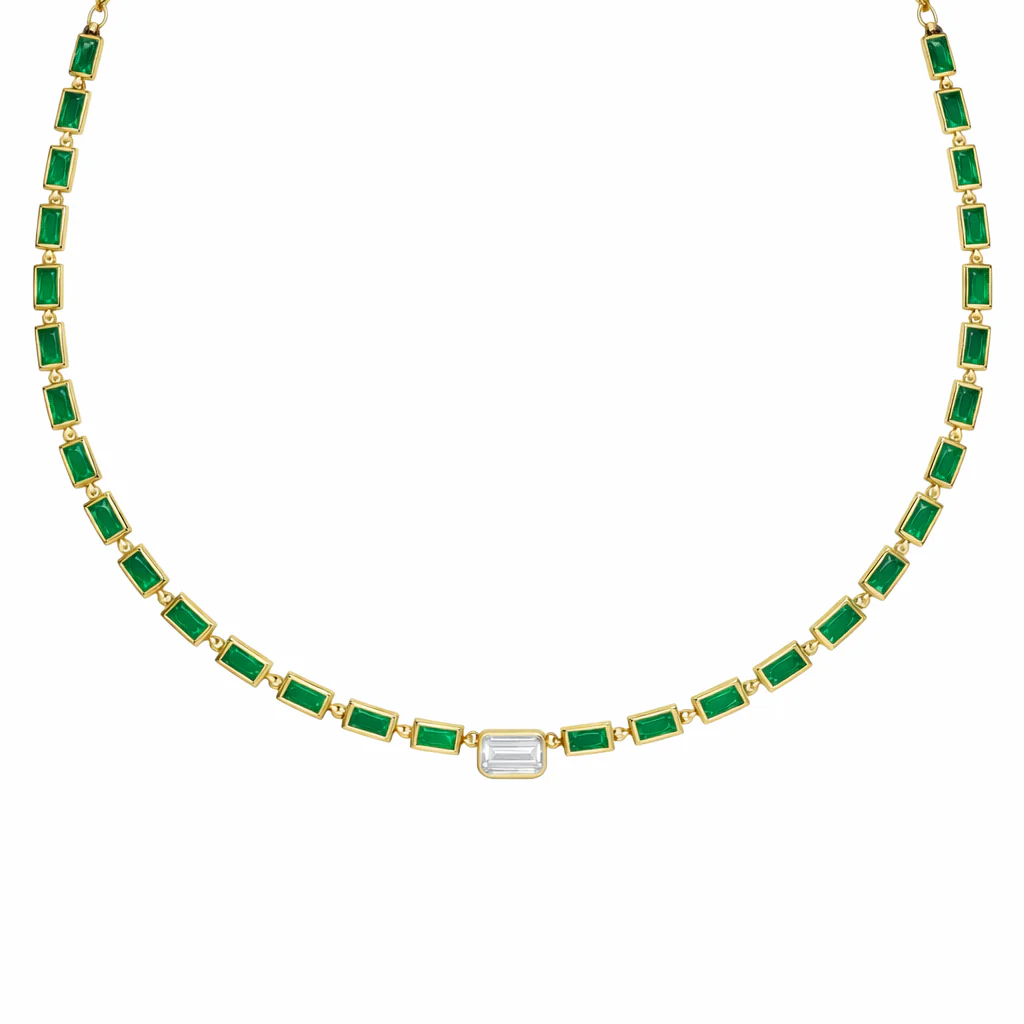NFF70760. 14K Solid Gold Diamond Rectangle Necklace - Image 6