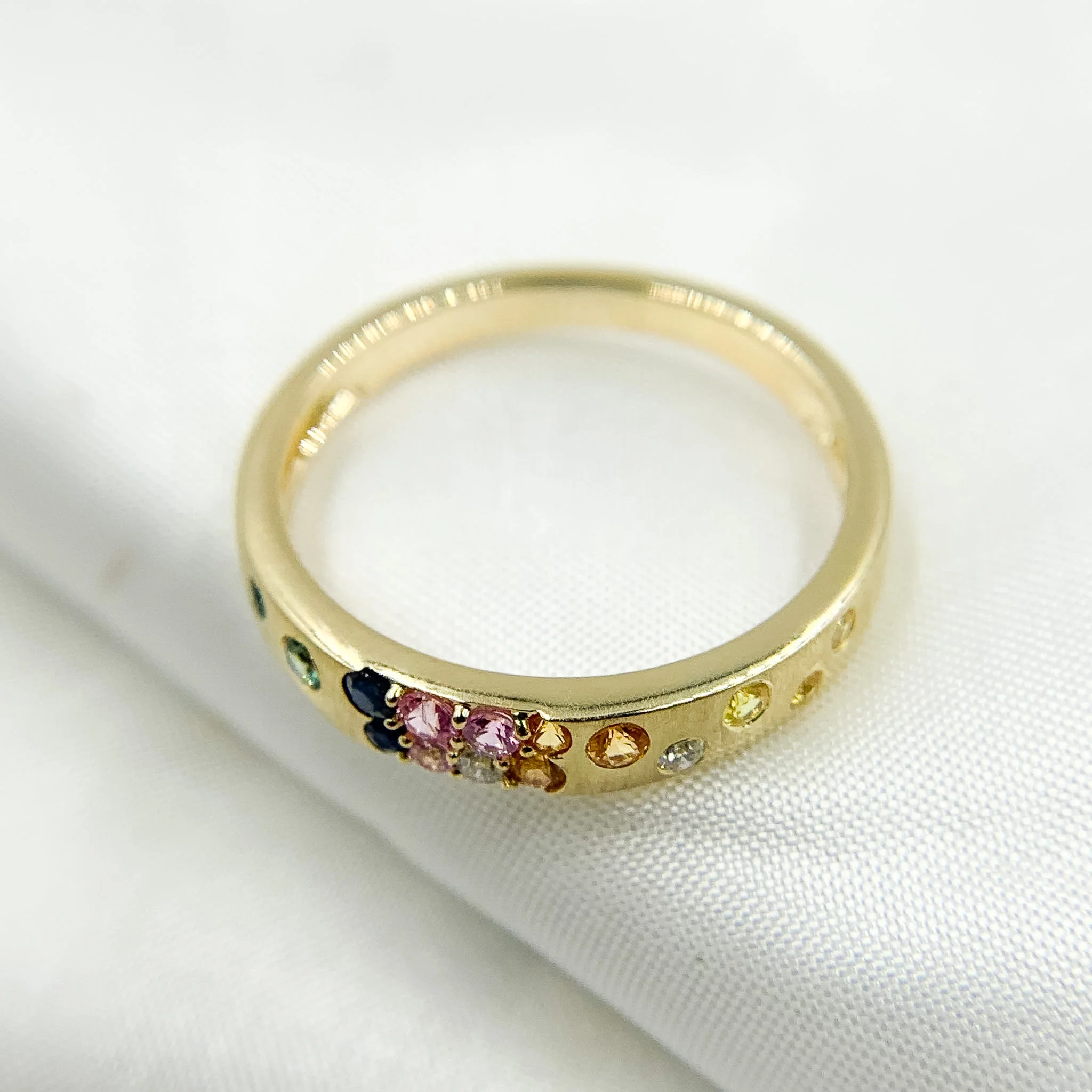 RN412836. 14K Solid Gold Diamond and Multi Sapphire Band Ring - Image 8