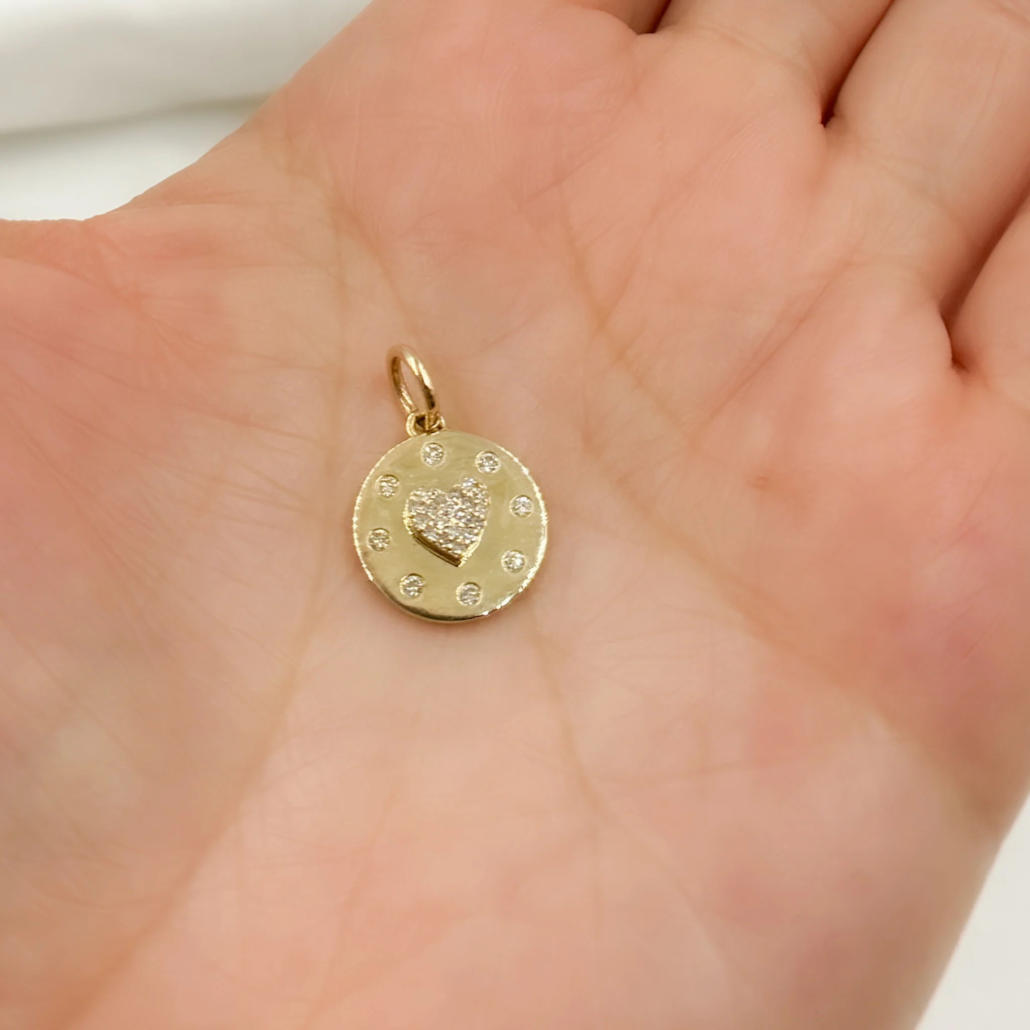 14K Solid Gold Diamond Round Heart Charm. PFC32632 - Image 2