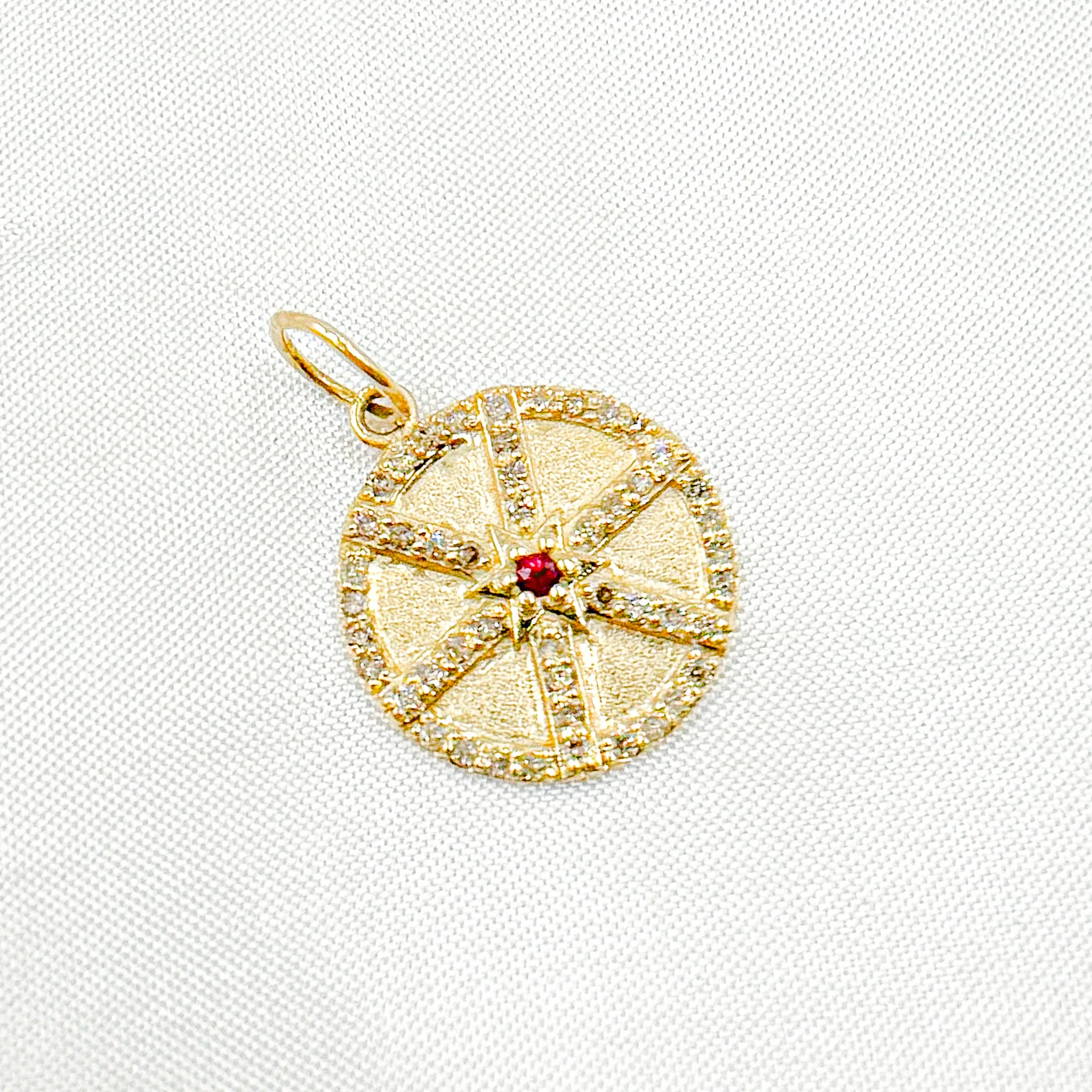 14k Solid Gold Diamond & Ruby Circle Charm. GDP496 - Image 3
