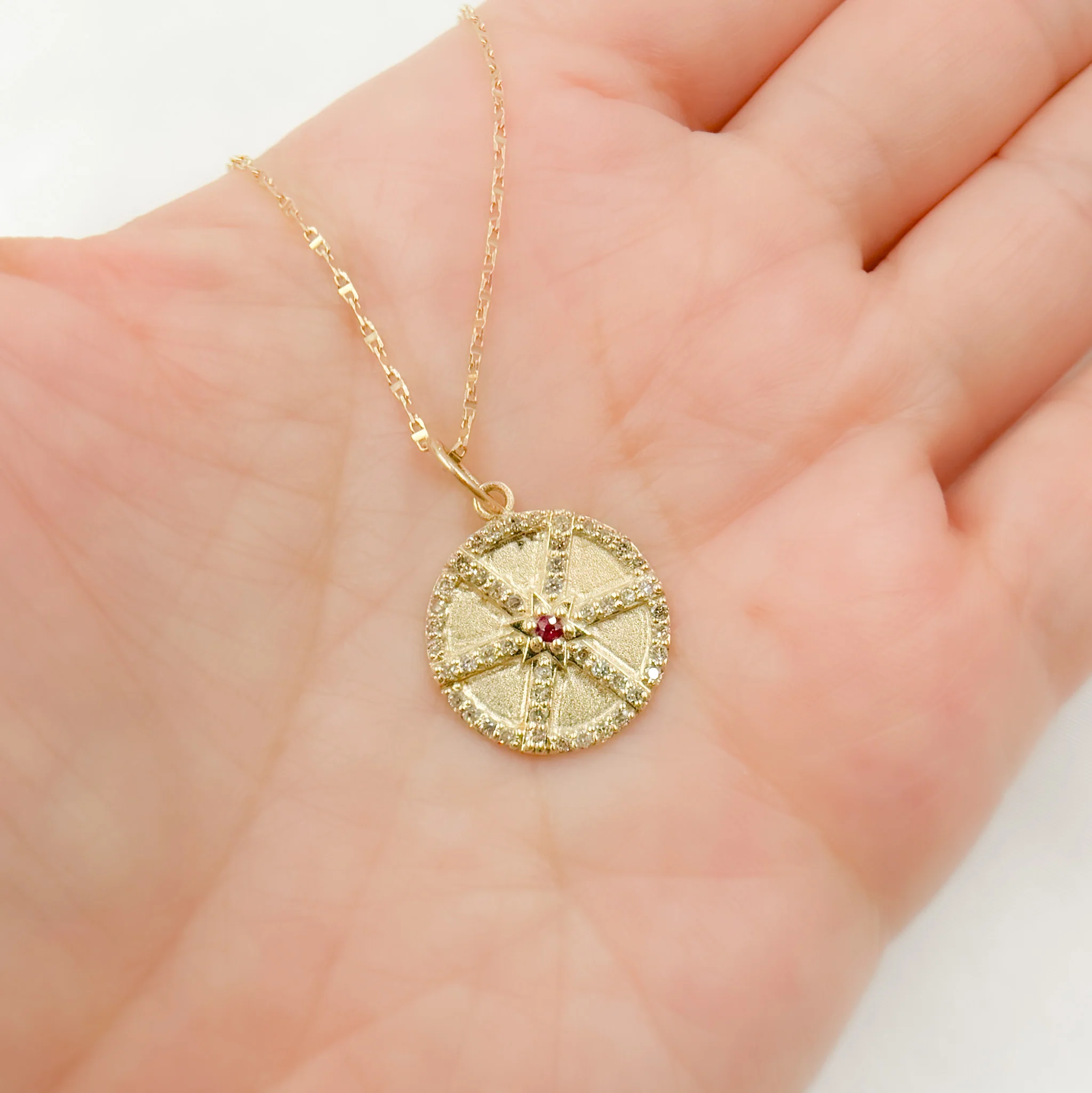 14k Solid Gold Diamond & Ruby Circle Charm. GDP496 - Image 5