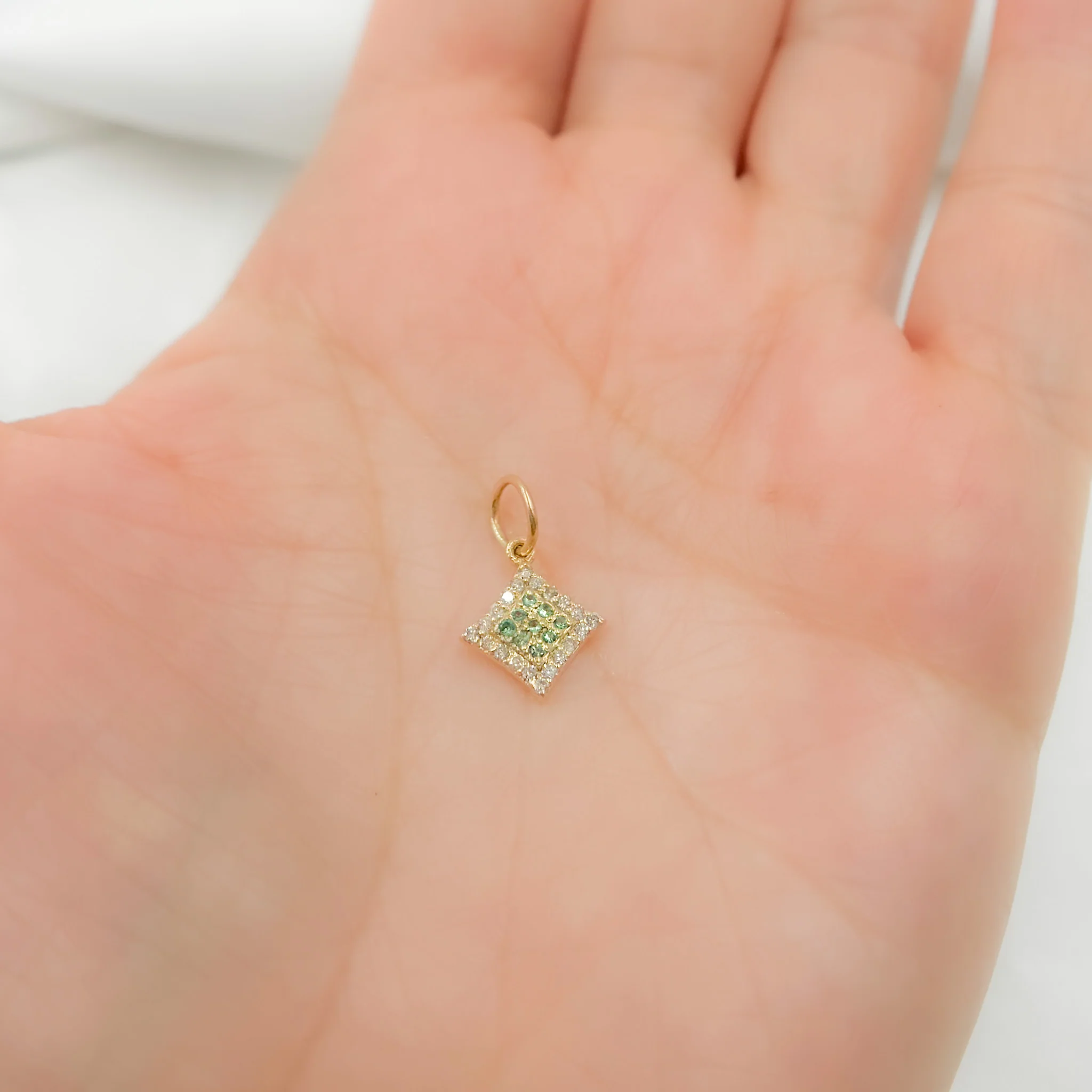 GDP374. 14K Solid Gold Diamond Shape Charm with Diamonds and Gemstones - Image 5