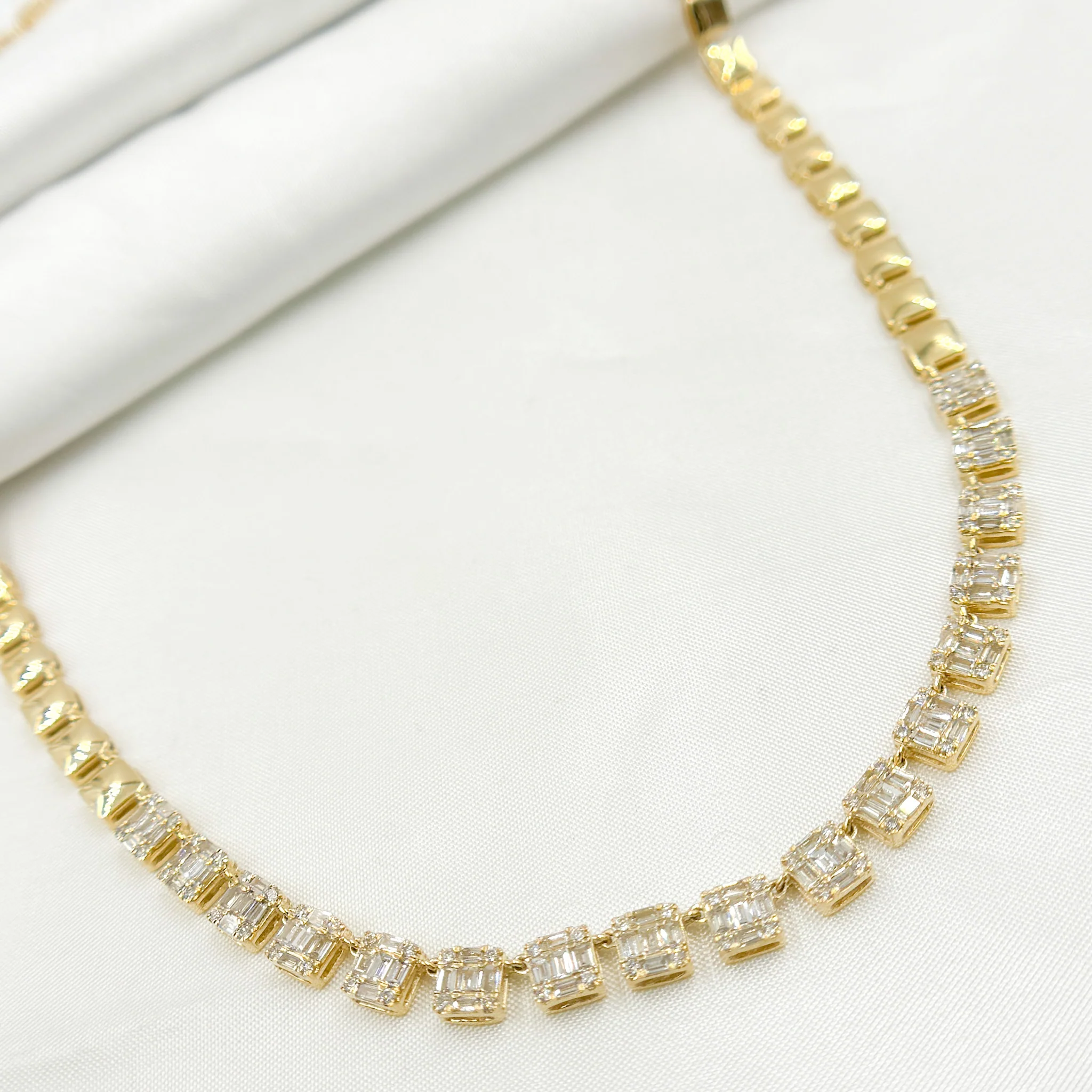 NFP71428. 14K Solid Gold Diamond Baguette Squares Necklace - Image 11