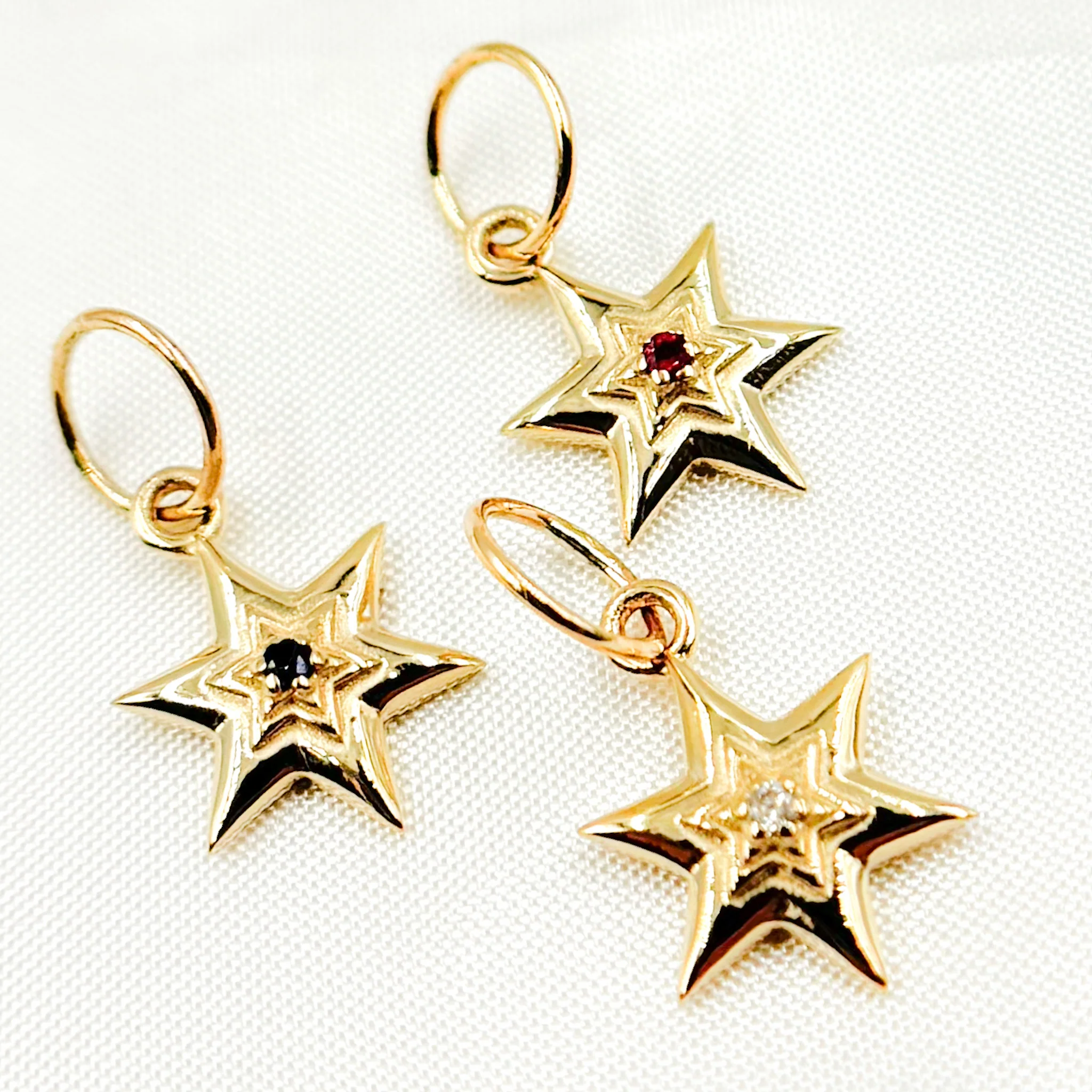 GDP390. 14k Solid Gold Star Charm with Gemstone - Image 2