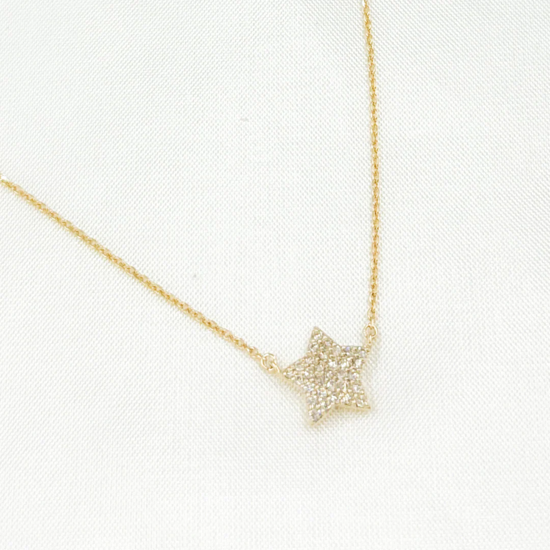 NFB71413. 14K Solid Gold Diamond Star Necklace - Image 3