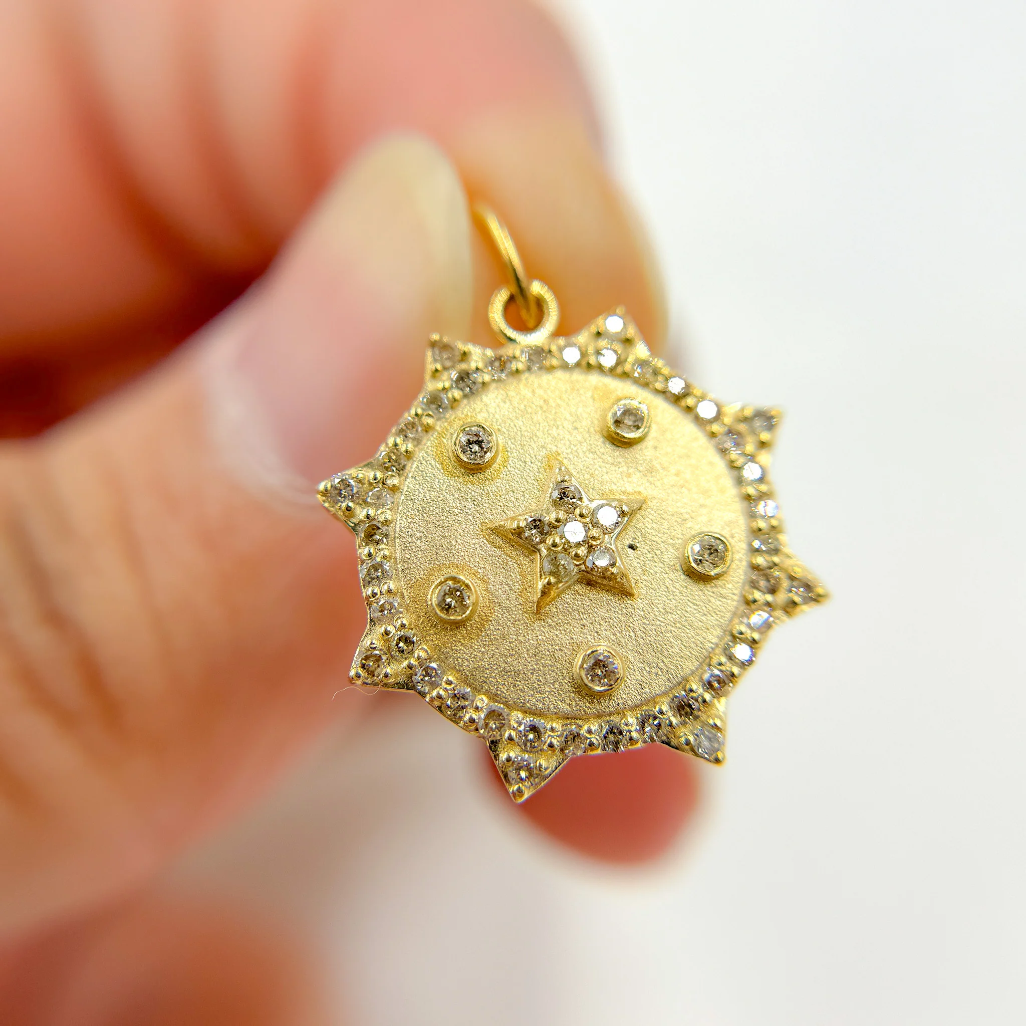 GDP547. 14K Solid Gold Diamond Sun & Star Charm with Gemstone - Image 5