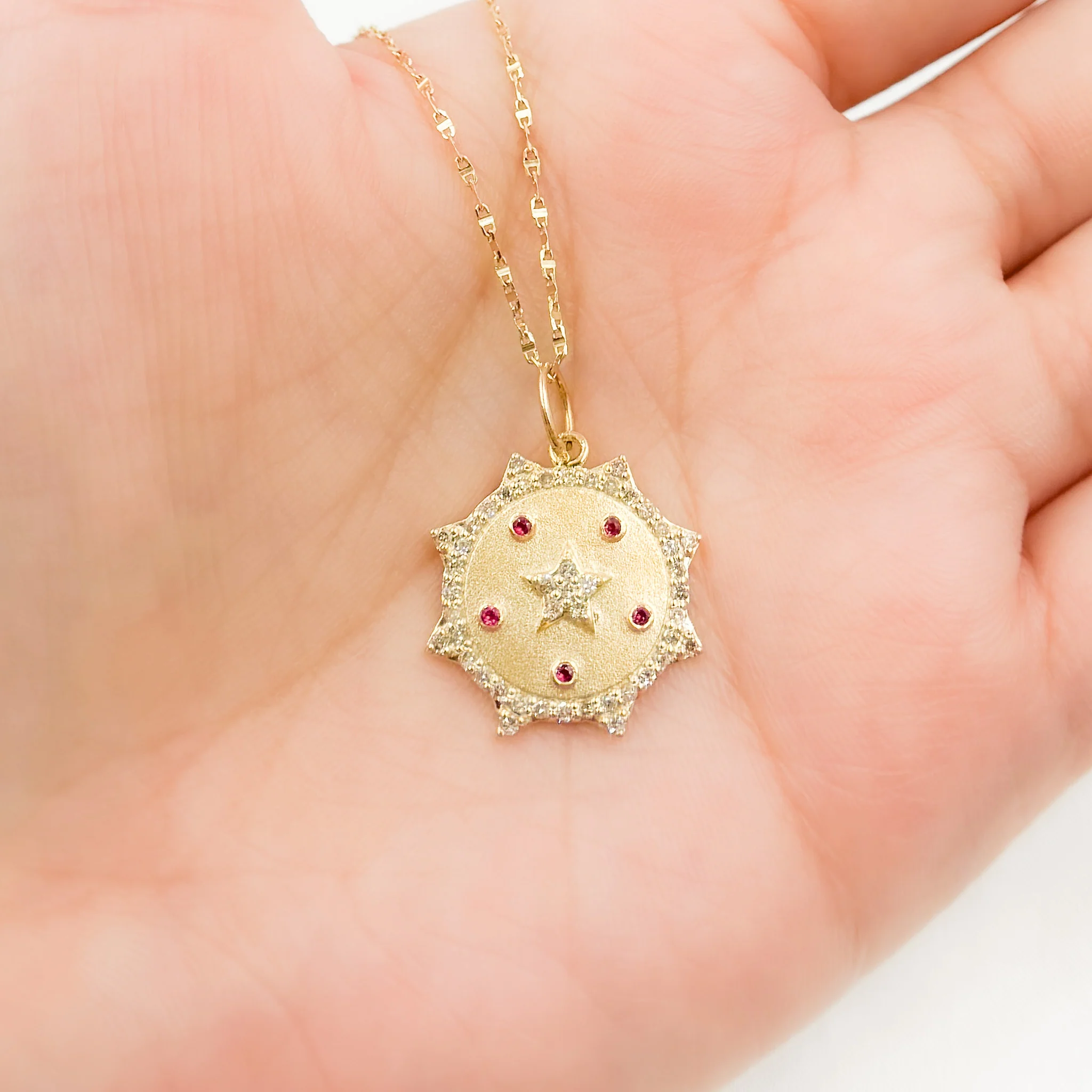 GDP547. 14K Solid Gold Diamond Sun & Star Charm with Gemstone - Image 7