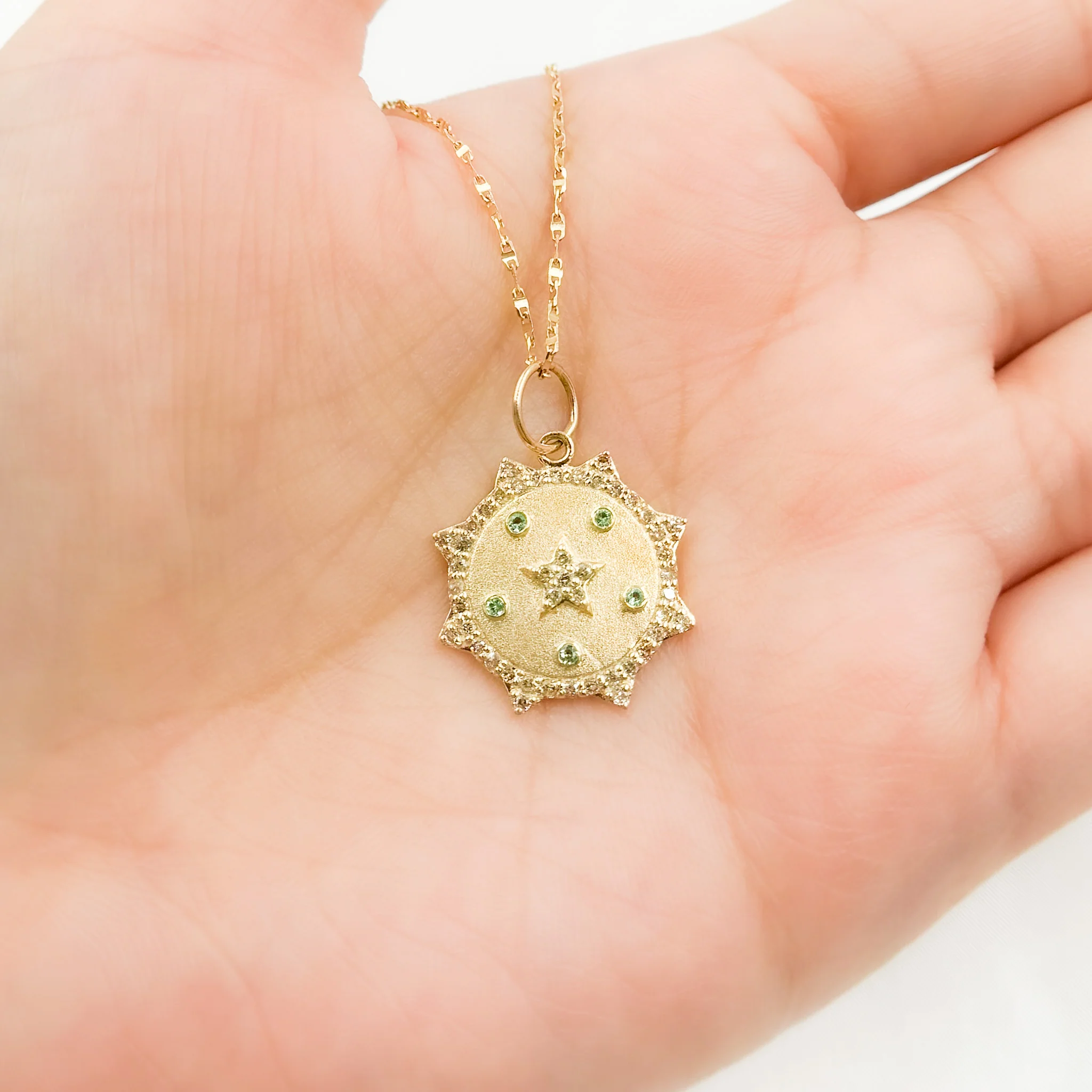 GDP547. 14K Solid Gold Diamond Sun & Star Charm with Gemstone - Image 9
